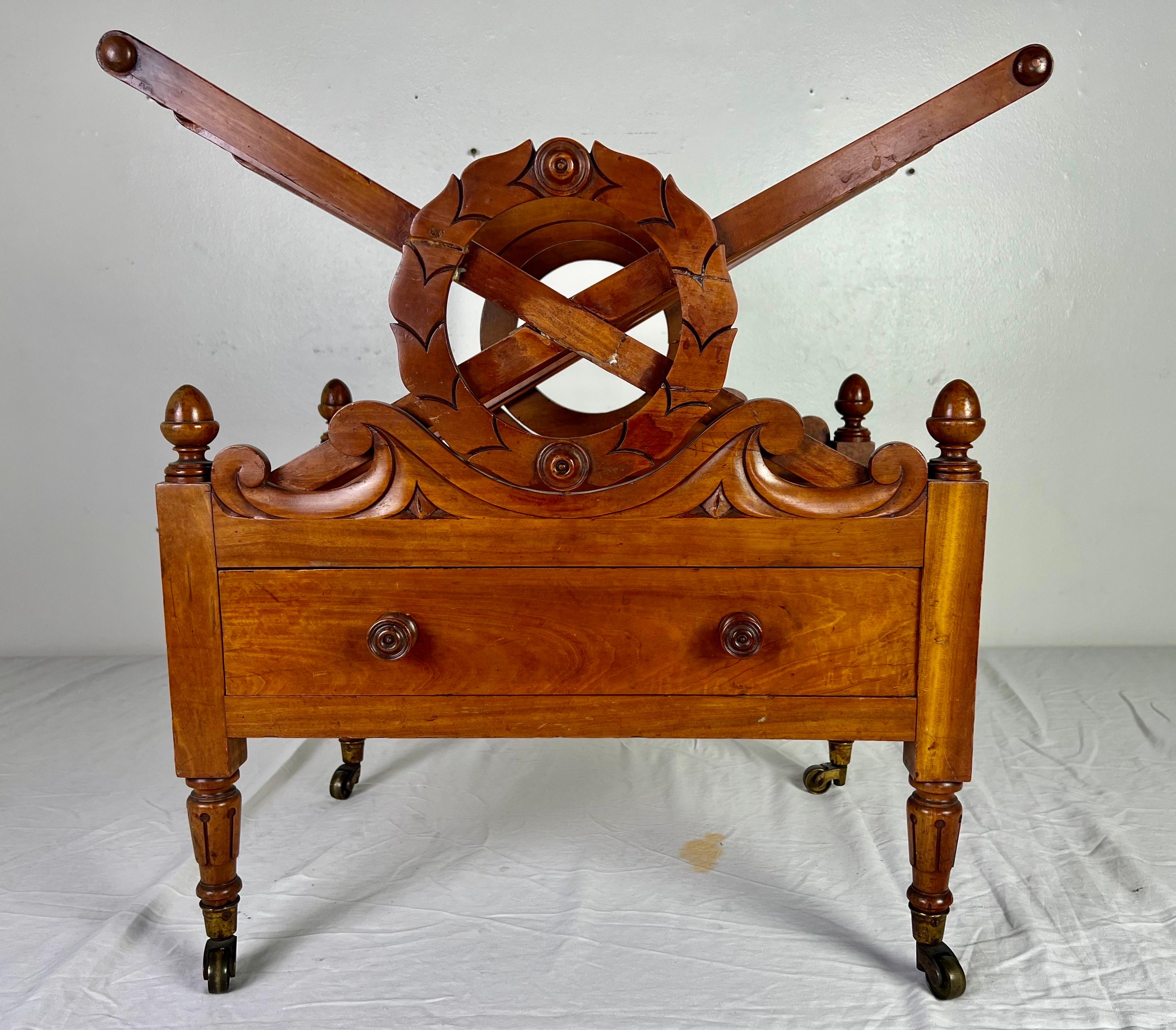 Regency 19th C. English Maple Magazine Rack w/ Drawer and Casters For Sale