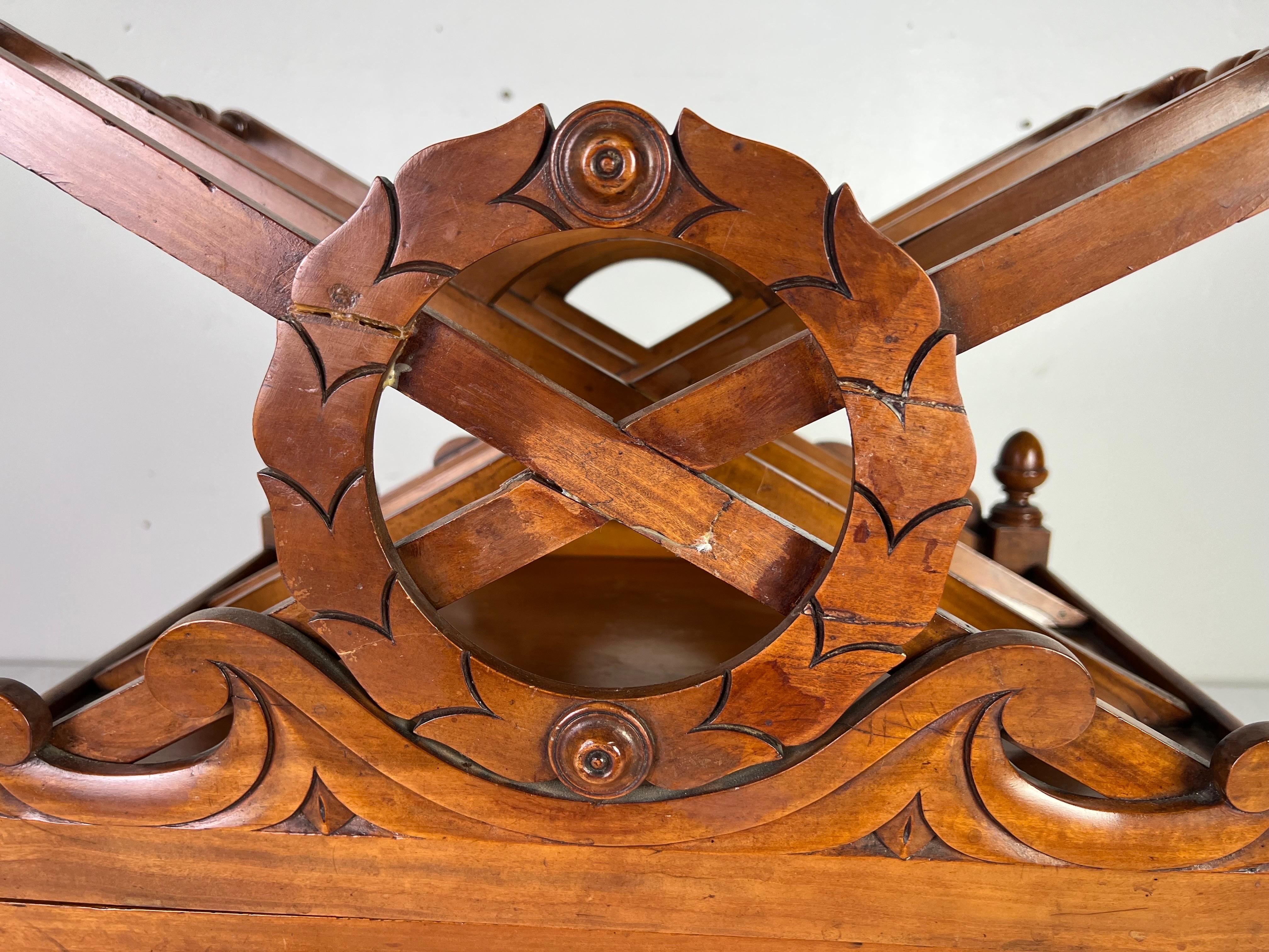 19th C. English Maple Magazine Rack w/ Drawer and Casters In Good Condition For Sale In Los Angeles, CA