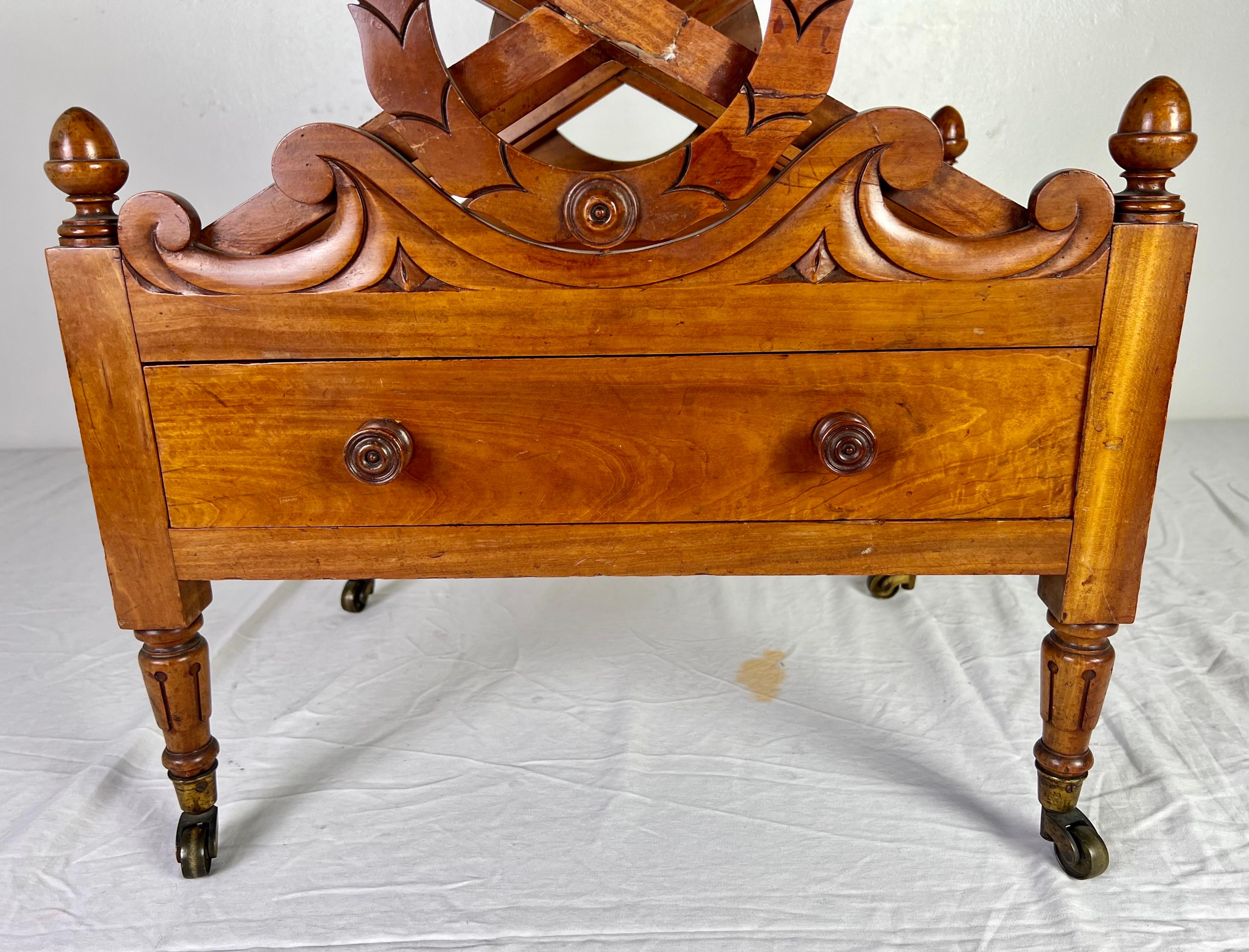 19th Century 19th C. English Maple Magazine Rack w/ Drawer and Casters For Sale