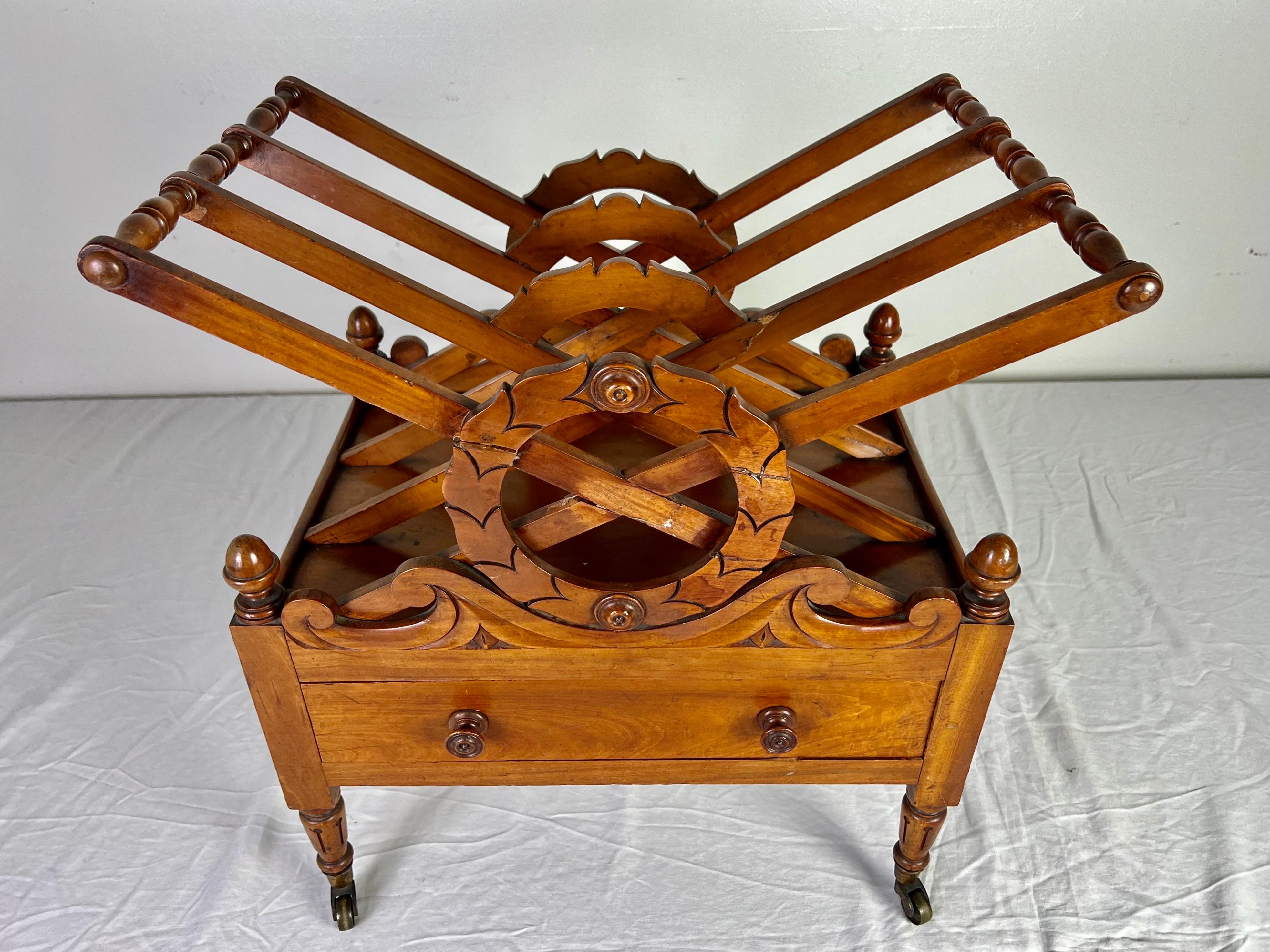 19th C. English Maple Magazine Rack w/ Drawer and Casters For Sale 4
