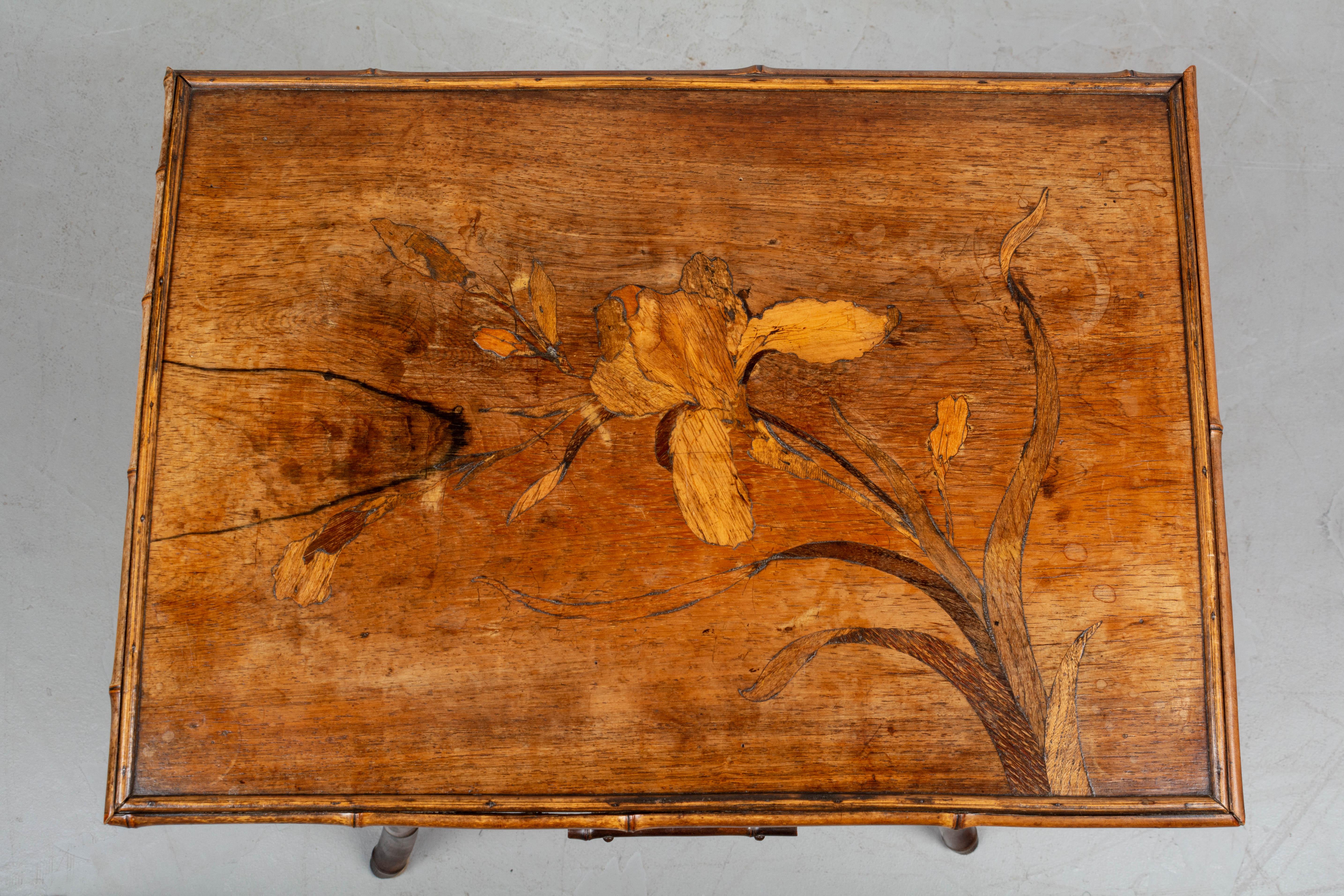 Art Nouveau 19th Century English Marquetry Bamboo Table