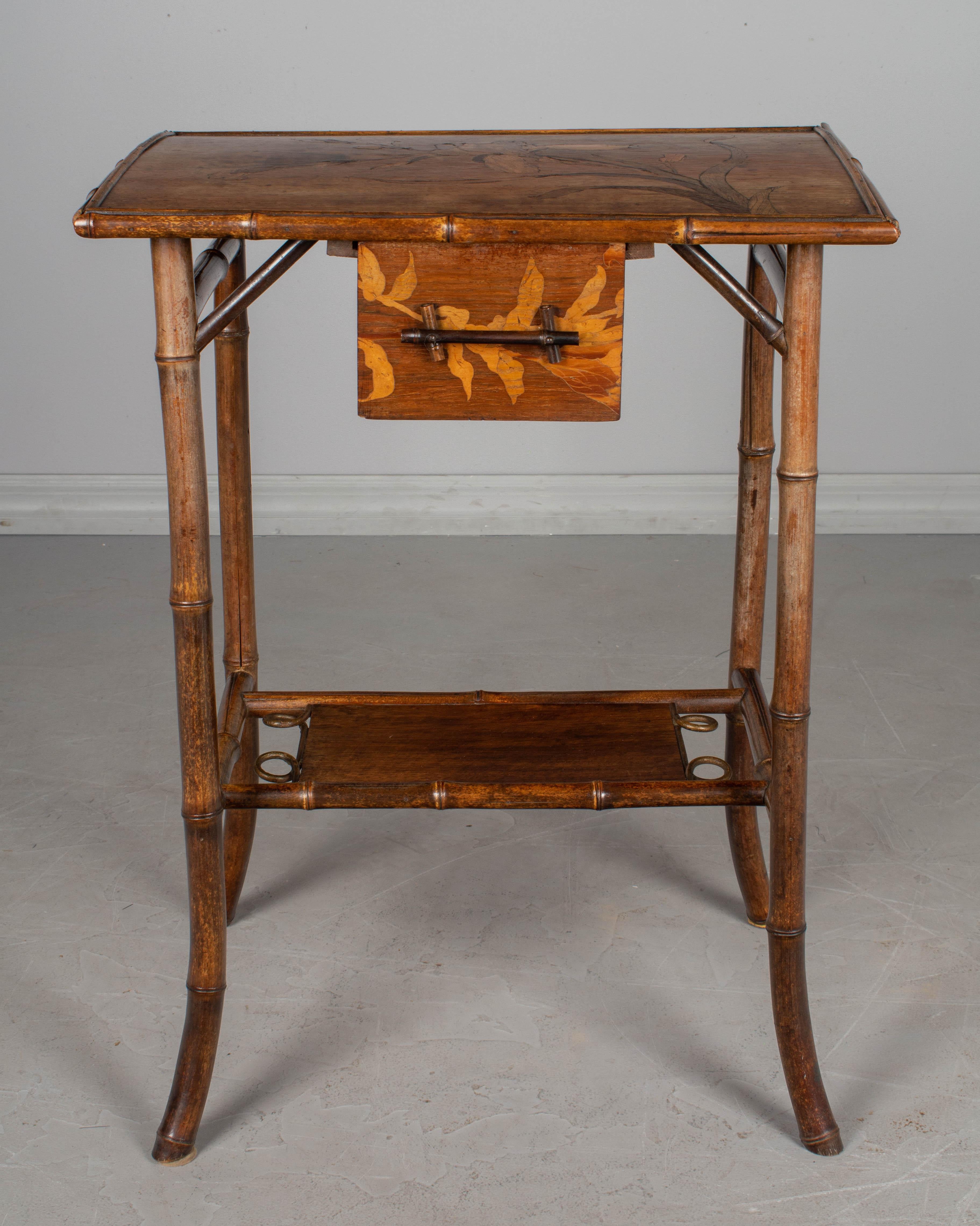 19th Century English Marquetry Bamboo Table 1
