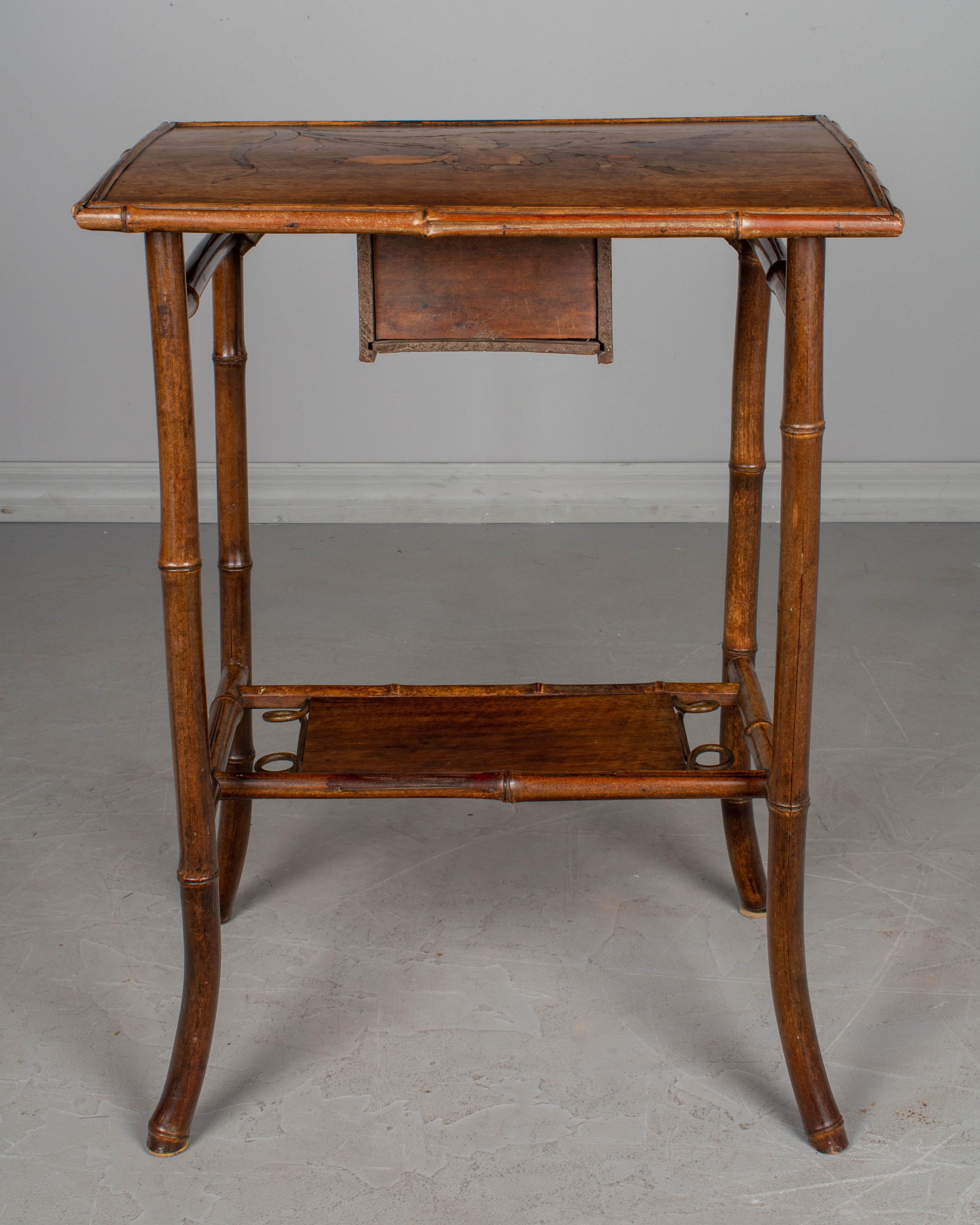 19th Century English Marquetry Bamboo Table 2