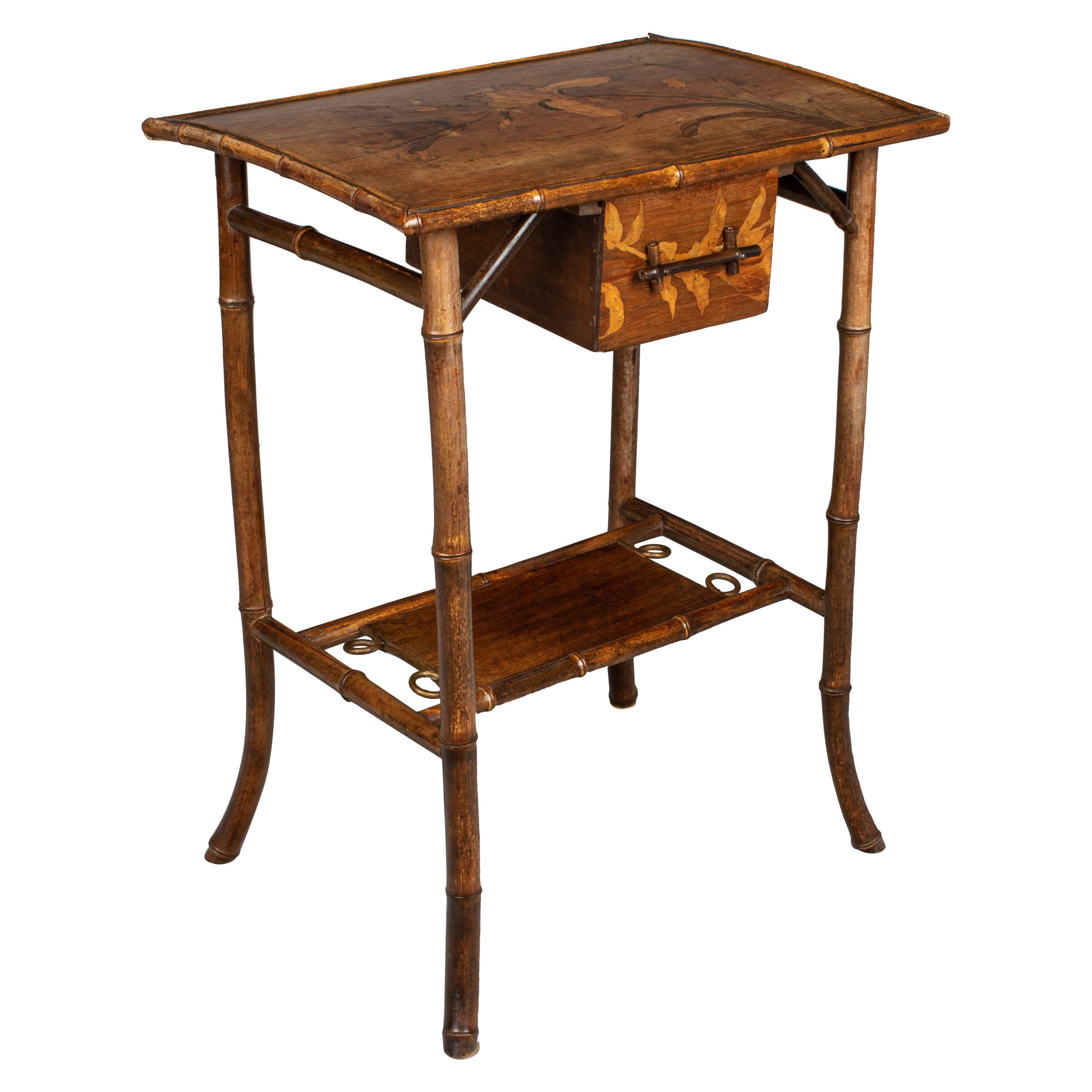 19th Century English Marquetry Bamboo Table