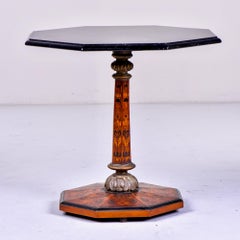 19th Century English Marquetry Side Table with Black Lacquer Top