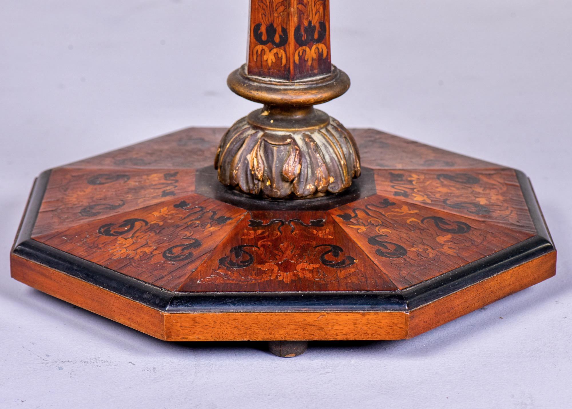 Wood 19th Century English Marquetry Side Table with Black Lacquer Top