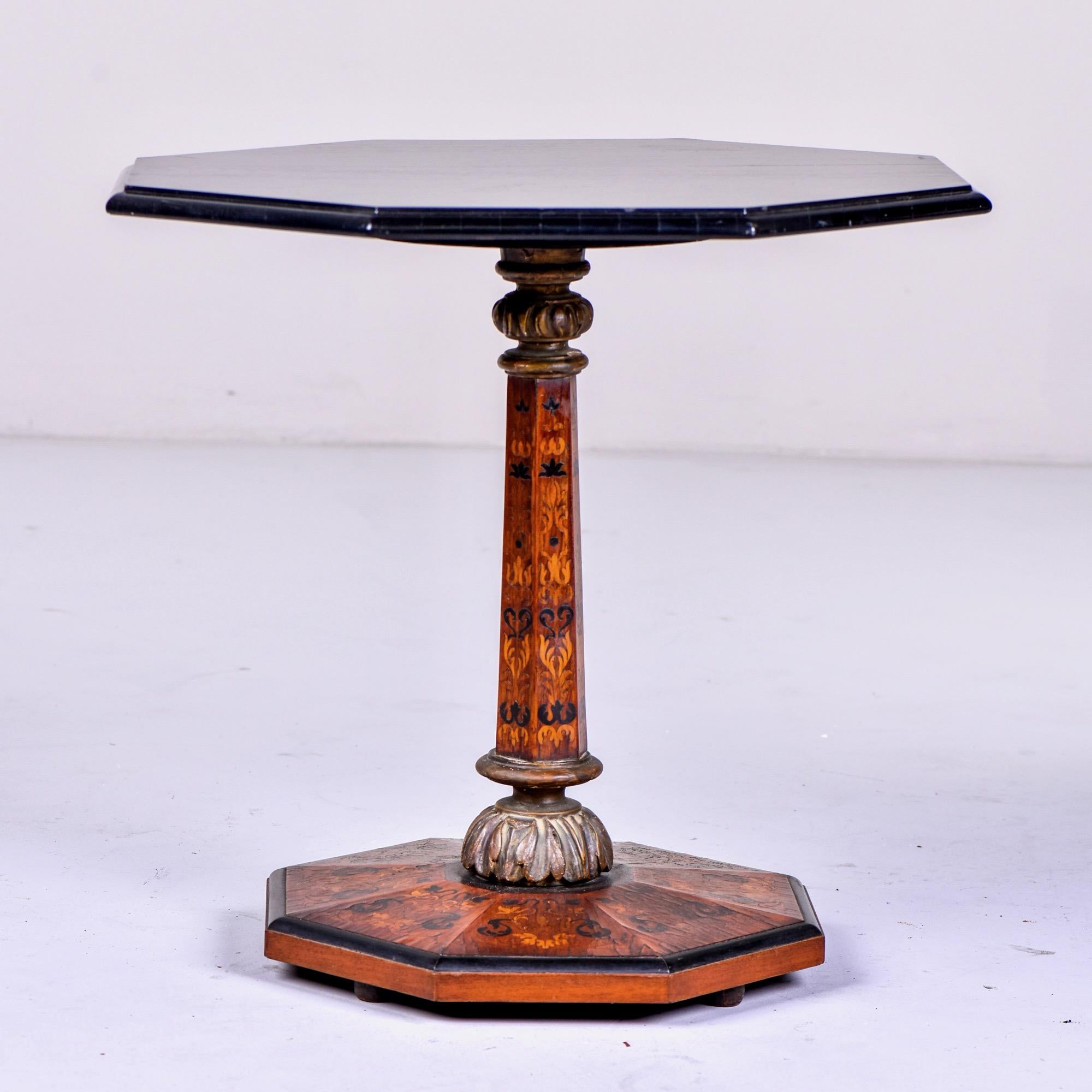 19th Century English Marquetry Side Table with Black Lacquer Top 1