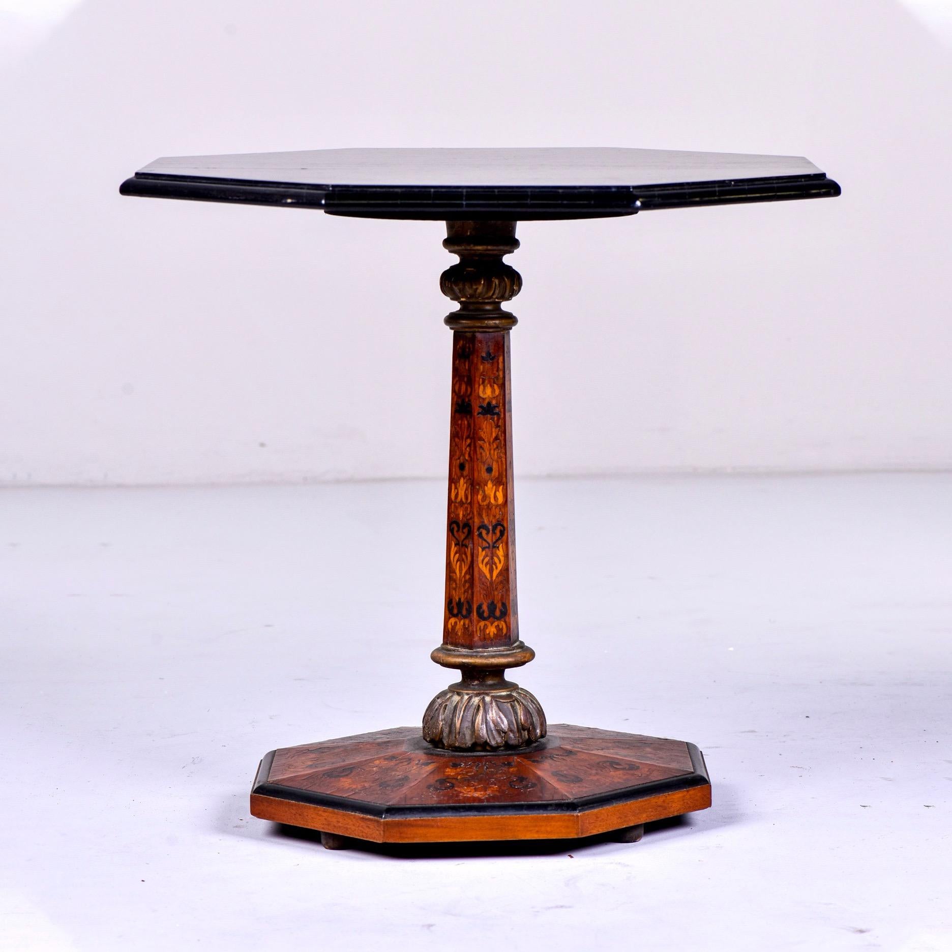 19th Century English Marquetry Side Table with Black Lacquer Top 2