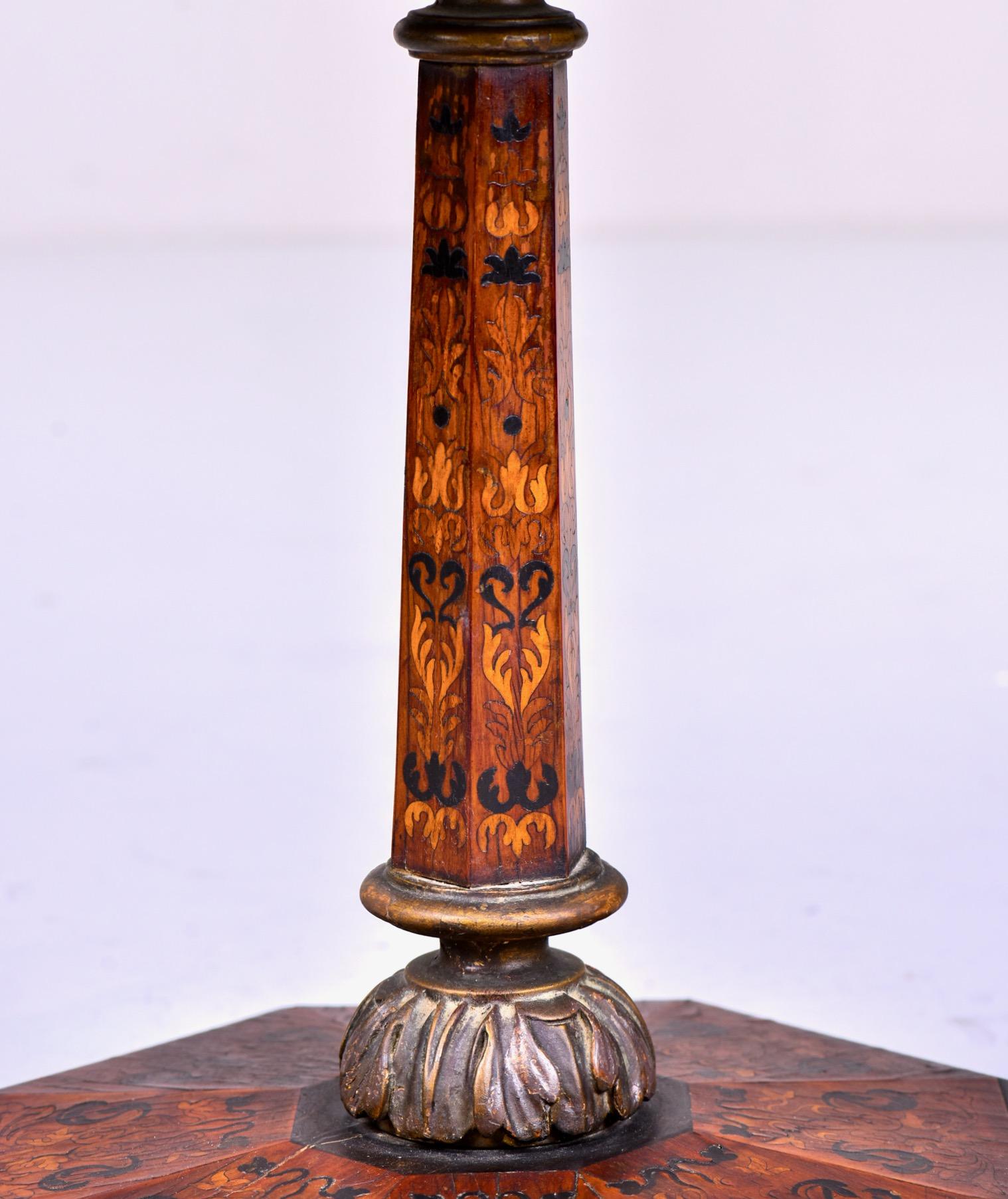 19th Century English Marquetry Side Table with Black Lacquer Top 3