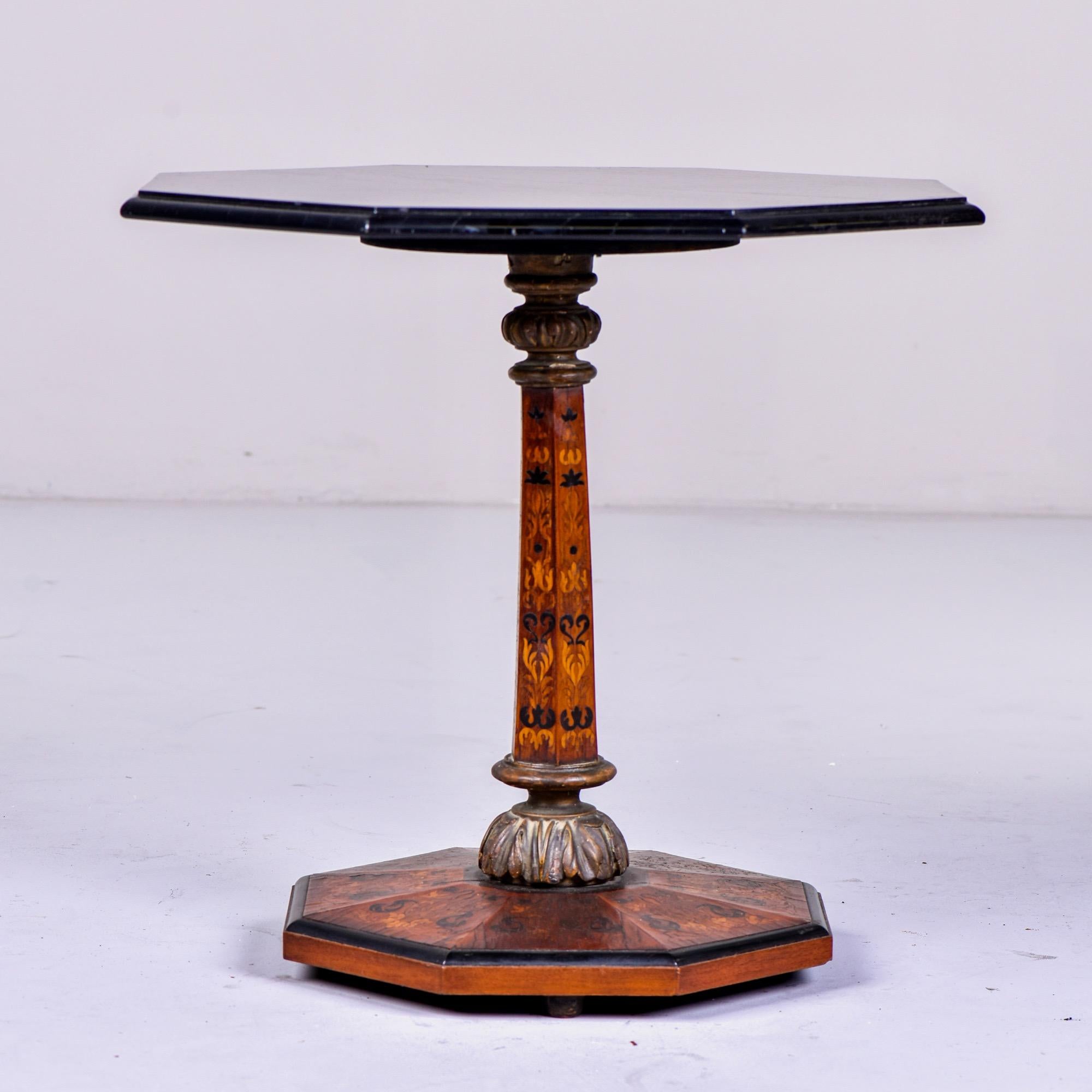 19th Century English Marquetry Side Table with Black Lacquer Top 4