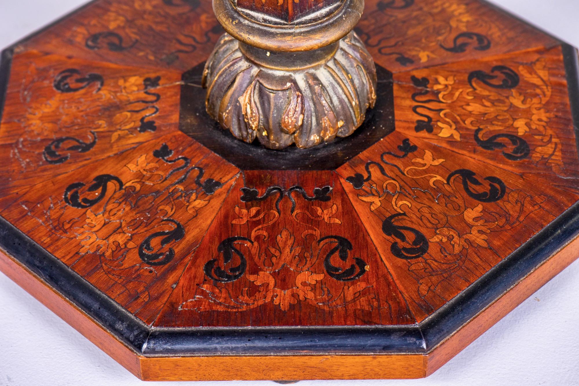 19th Century English Marquetry Side Table with Black Lacquer Top 5