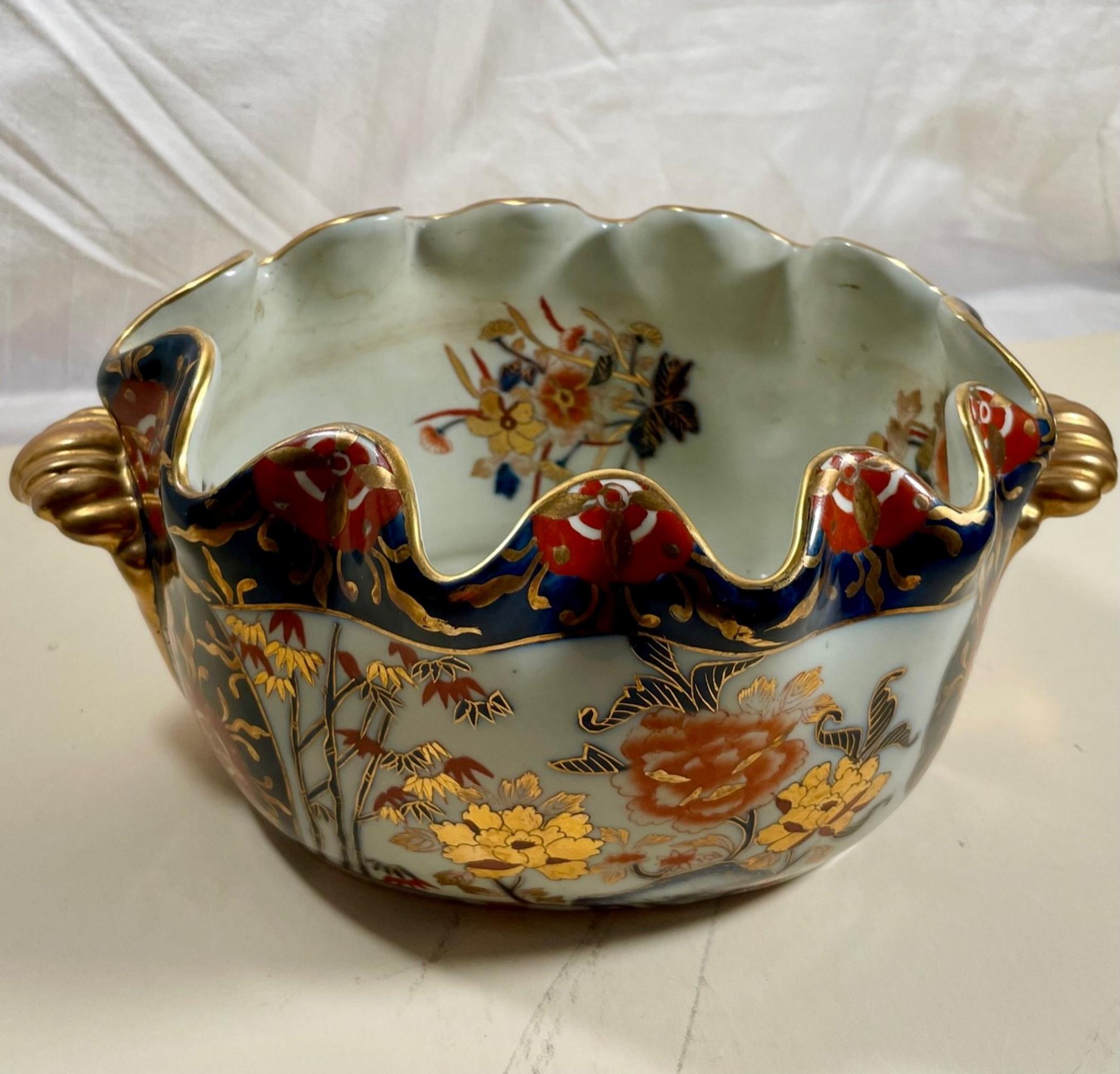 Other 19th C. English Mason’s Ironstone Imari Style Deep Blue Bowl with Gilt Flowers For Sale