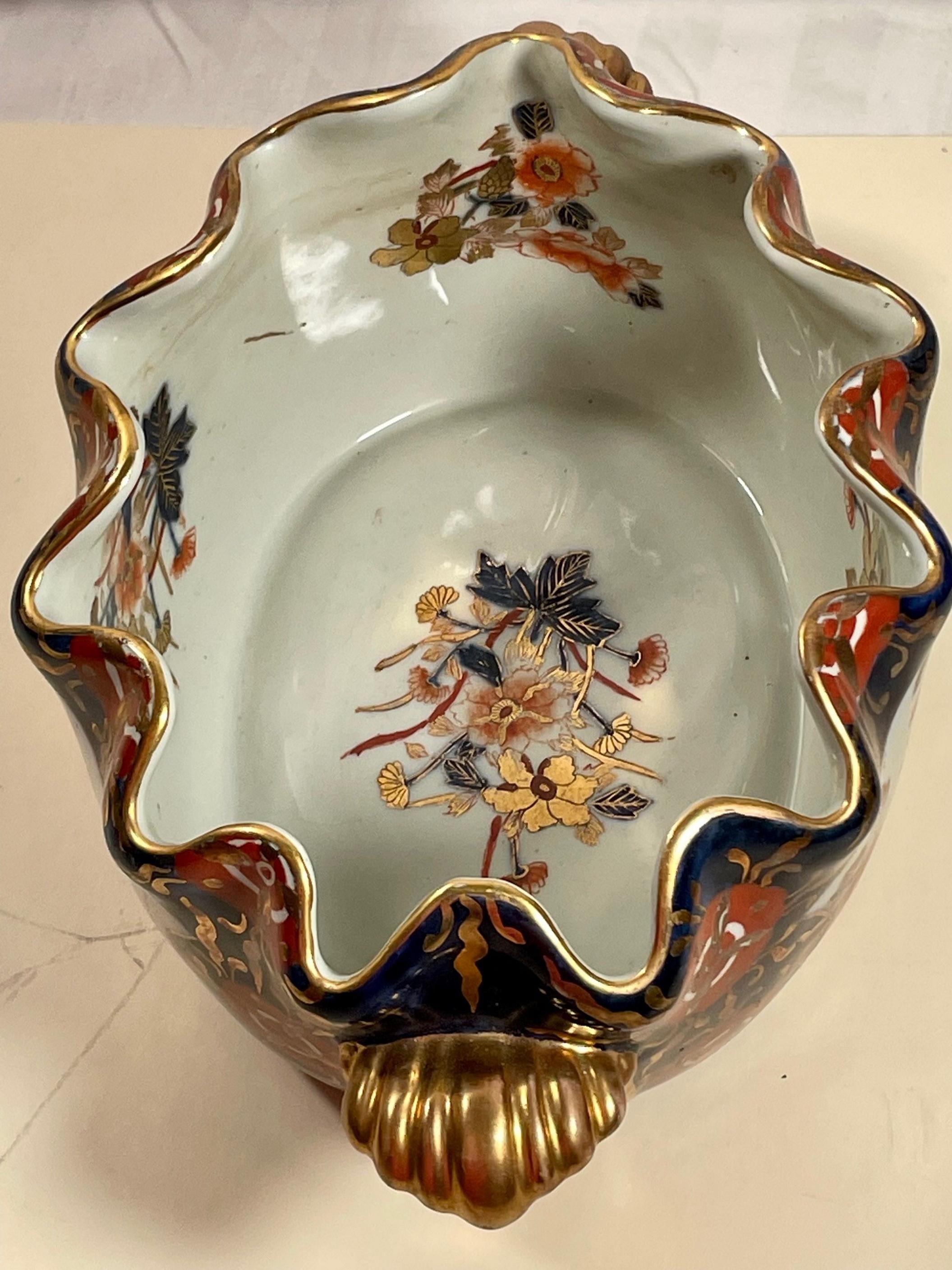 Hand-Painted 19th C. English Mason’s Ironstone Imari Style Deep Blue Bowl with Gilt Flowers For Sale