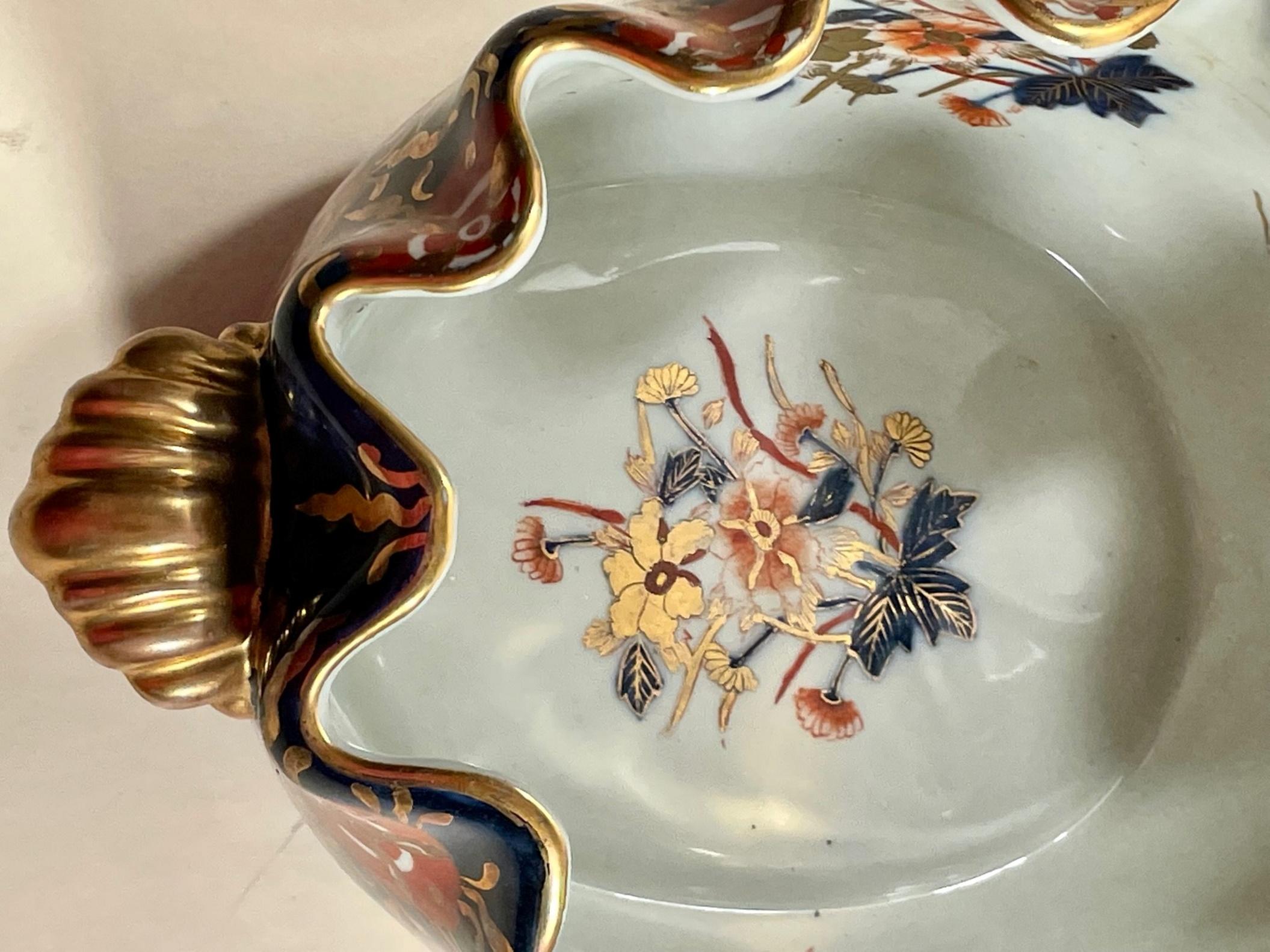19th C. English Mason’s Ironstone Imari Style Deep Blue Bowl with Gilt Flowers In Good Condition For Sale In Vero Beach, FL
