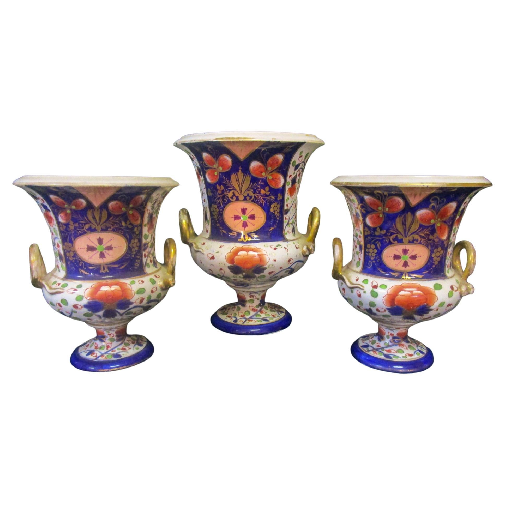 19th C English Mason's Ironstone Japonesque Jardinieres w/ Handles Set of Three For Sale