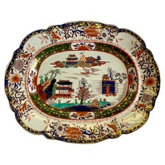 19th-C. English Mason’s Ironstone Platter W/ Imari Coloration Pagoda Chinoiserie