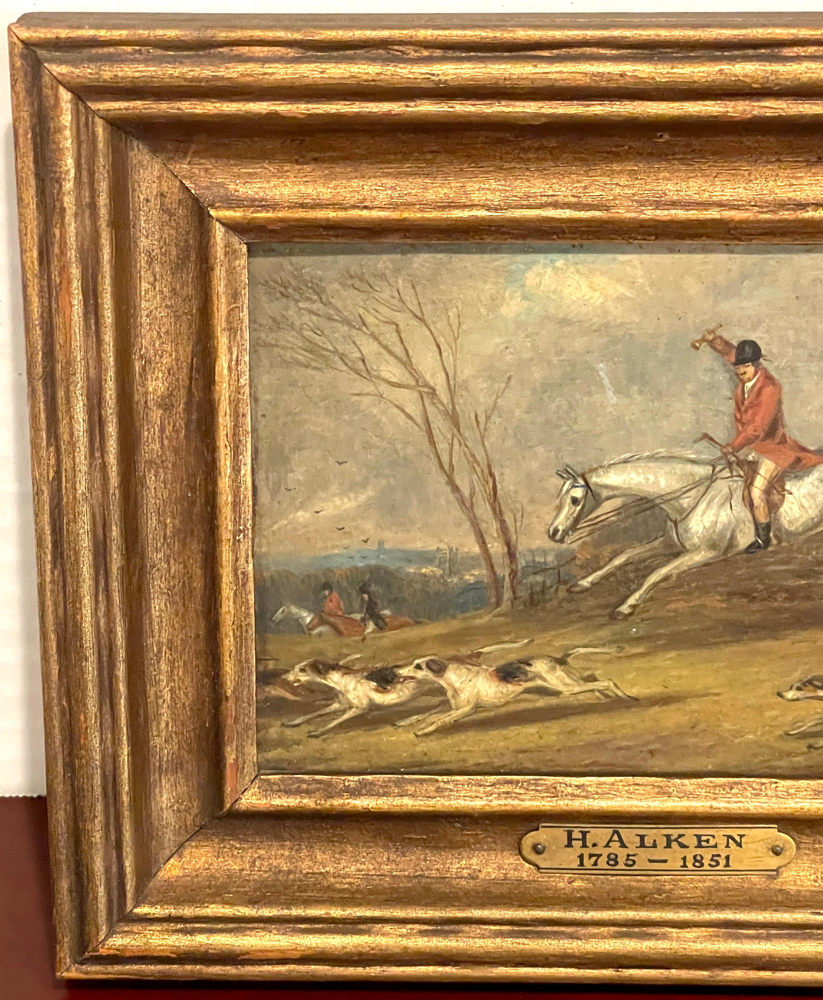 Sporting Art 19th C English Miniature Fox Hunt Painting, Attributed to Henry Alken