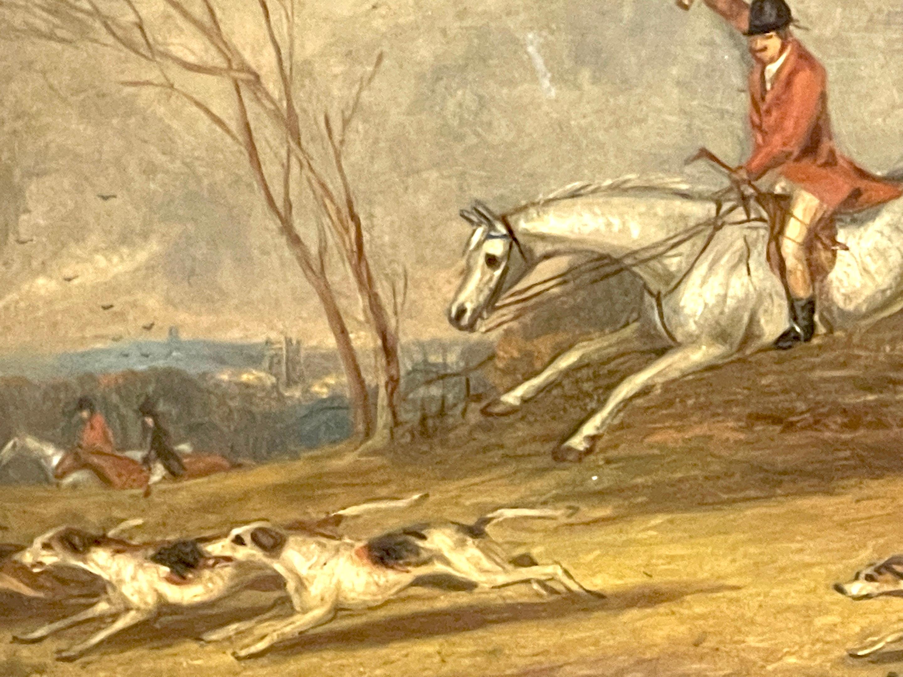 19th C English Miniature Fox Hunt Painting, Attributed to Henry Alken In Good Condition In West Palm Beach, FL