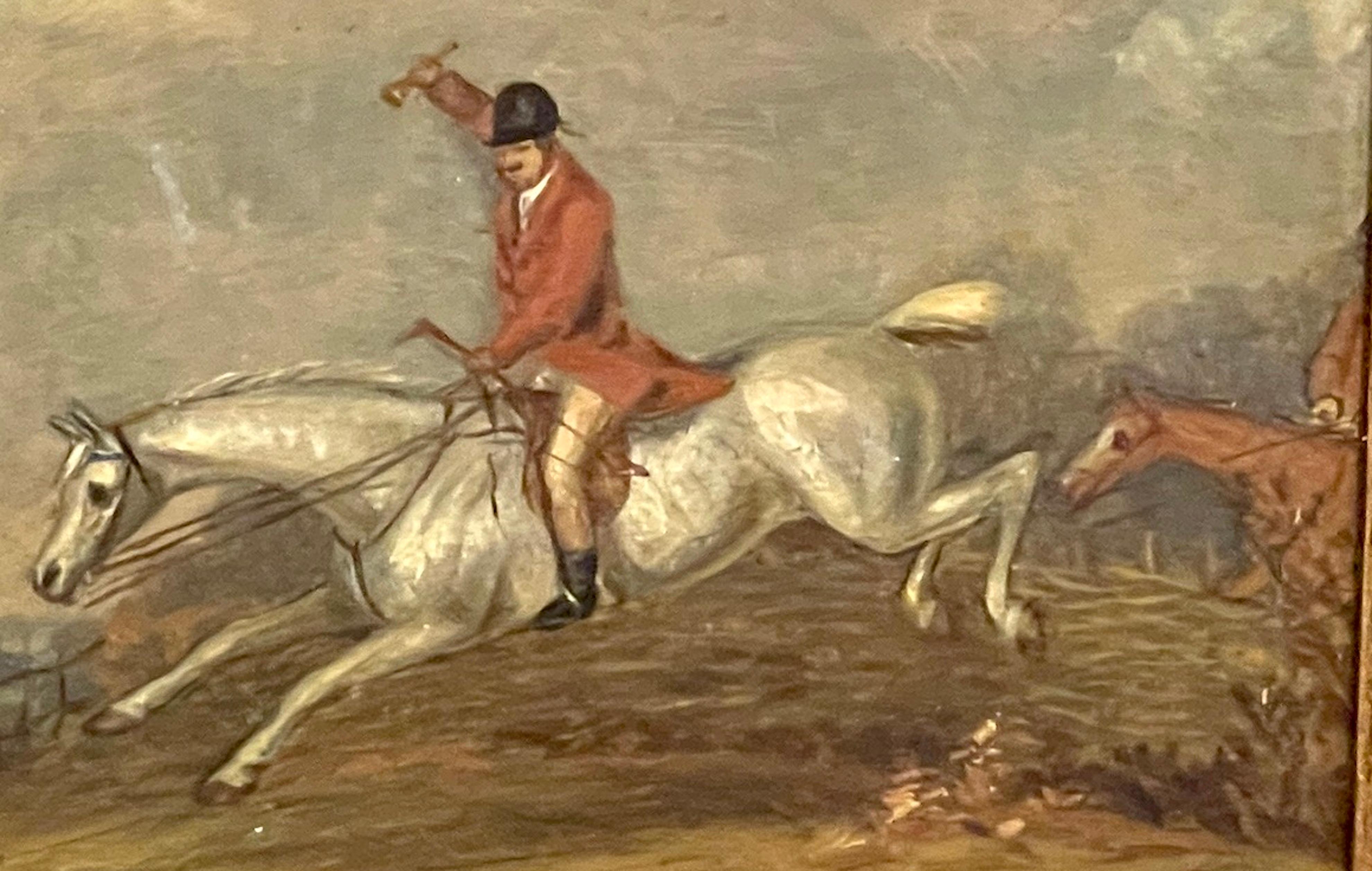 19th Century 19th C English Miniature Fox Hunt Painting, Attributed to Henry Alken