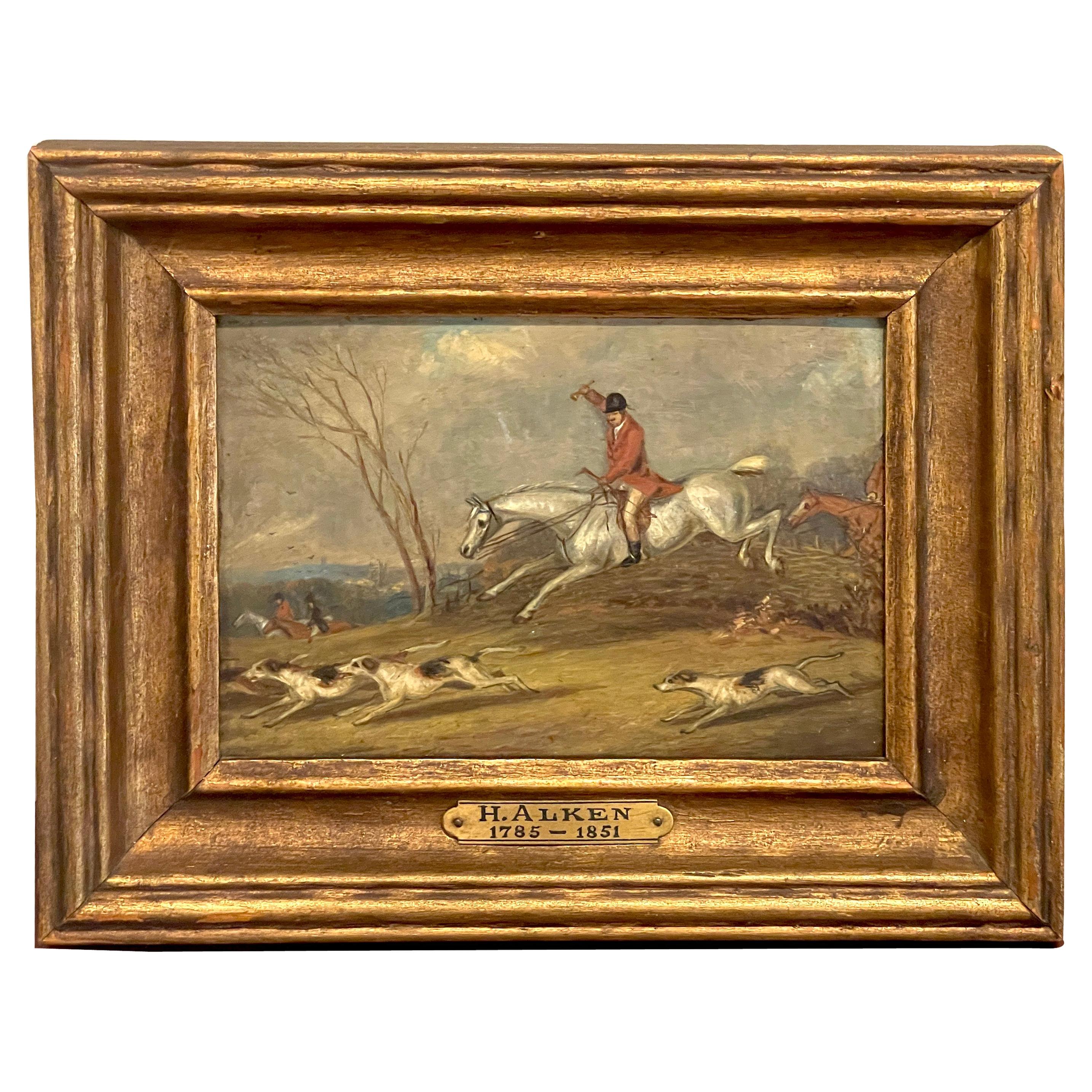 19th C English Miniature Fox Hunt Painting, Attributed to Henry Alken
