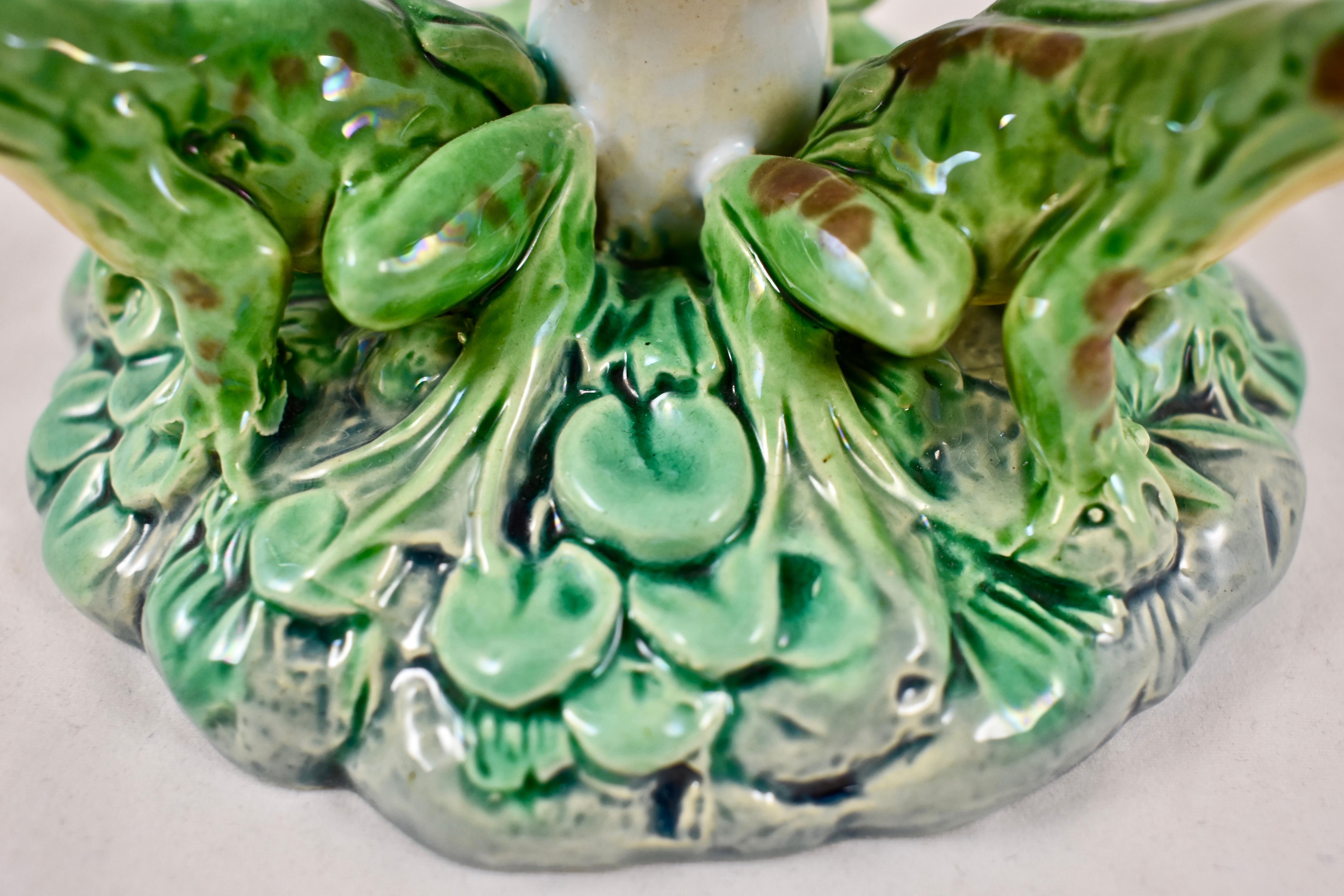 Earthenware English Minton Aesthetic Movement Majolica Frog and Mushroom Vide-Poche Bowl