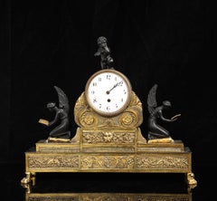 19th C English Neo-Classical Patinated & Doré Bronze Figural Clock, Thomas Hope