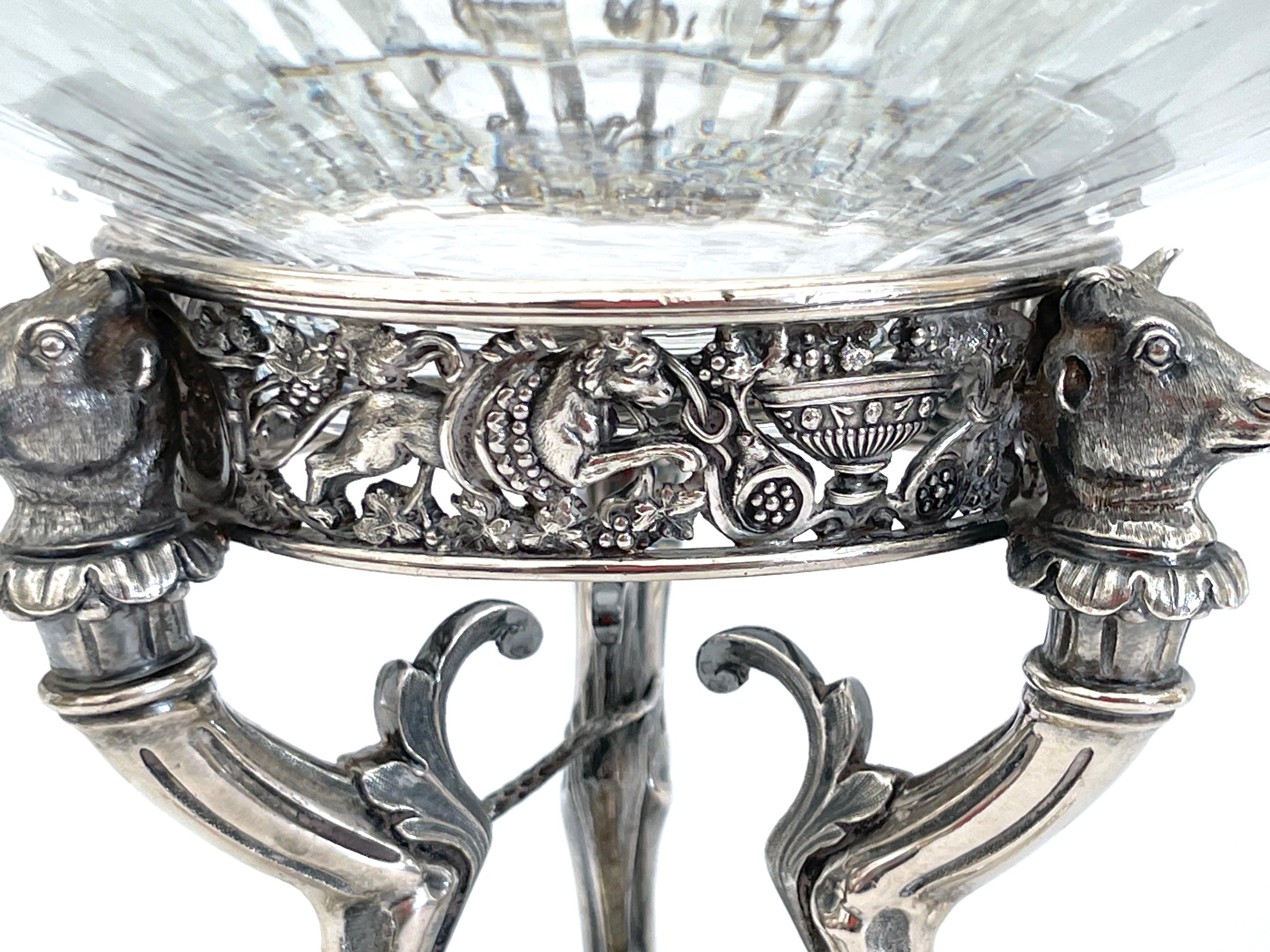 19th C English  Neoclassical  Sterling & Cut Glass Centerpiece/Tazza by S. Smith For Sale 3