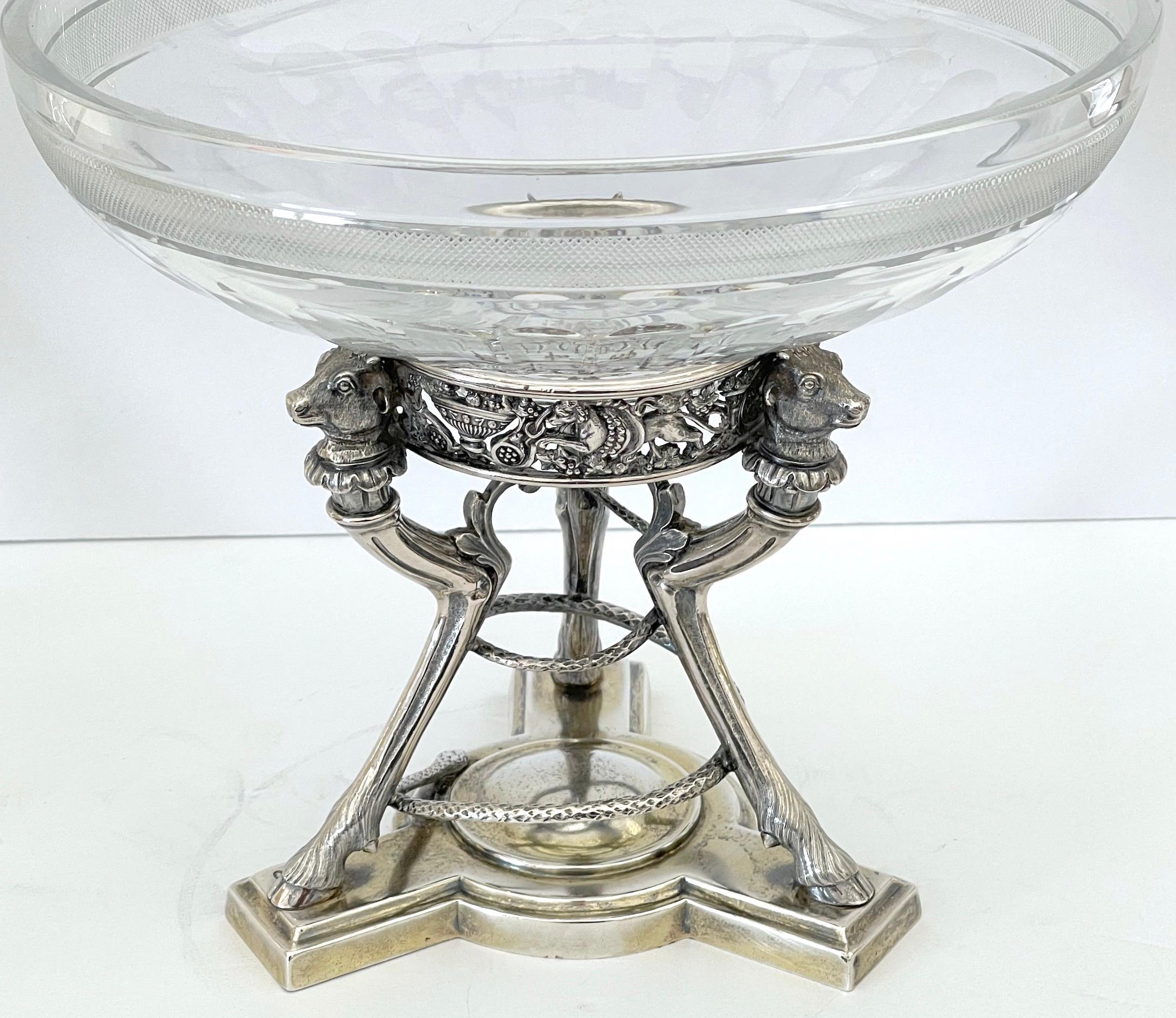19th C English  Neoclassical  Sterling & Cut Glass Centerpiece/Tazza by S. Smith For Sale 1