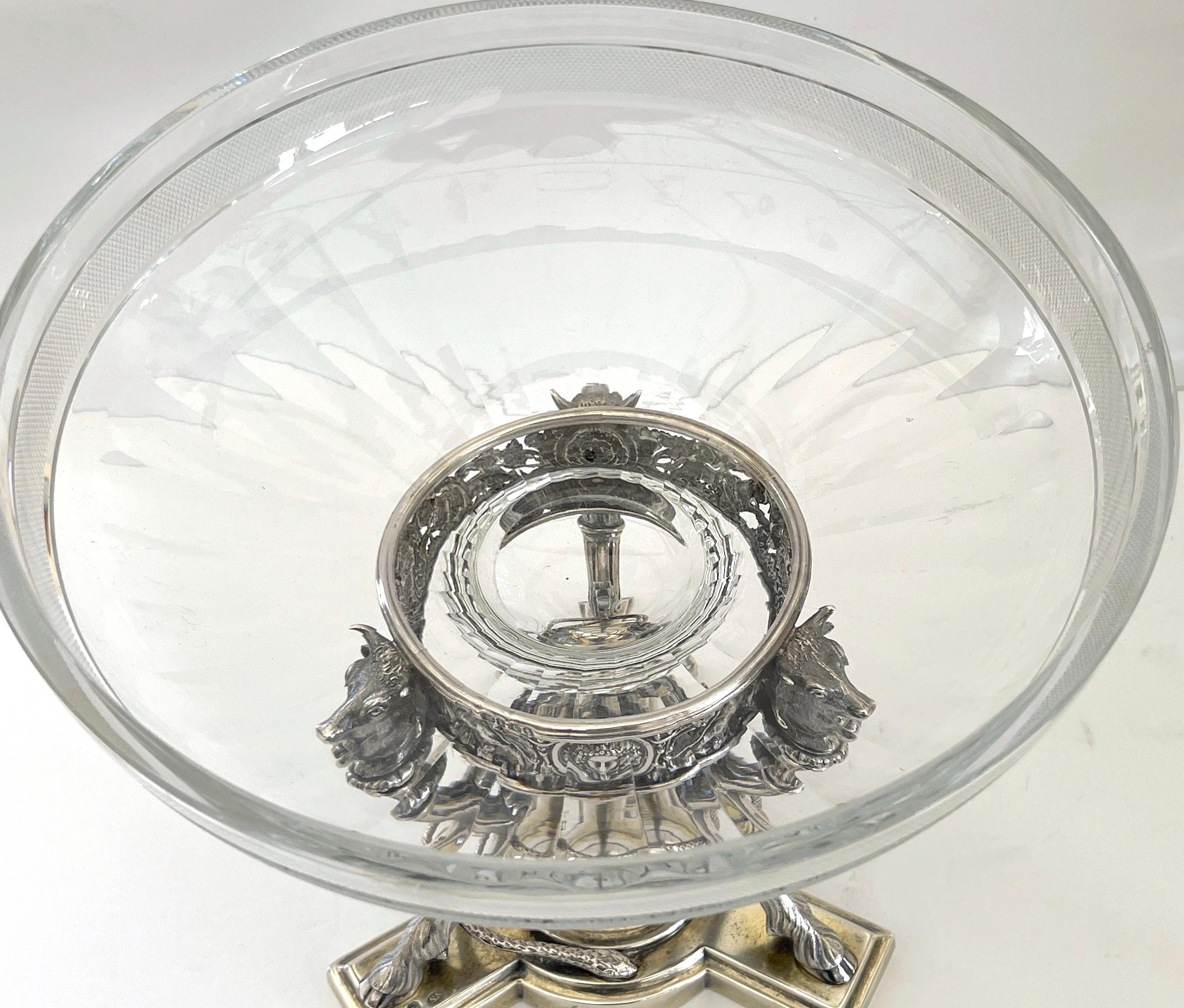 19th C English  Neoclassical  Sterling & Cut Glass Centerpiece/Tazza by S. Smith For Sale 2