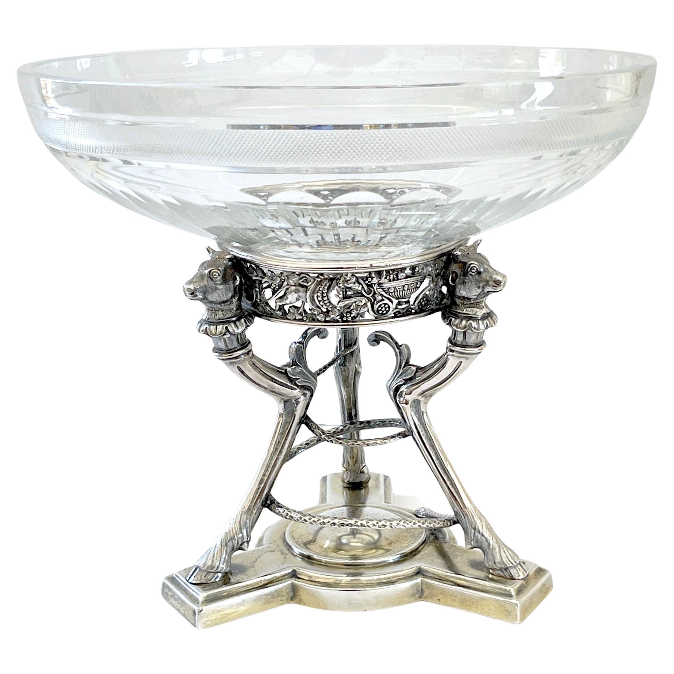 19th C English  Neoclassical  Sterling & Cut Glass Centerpiece/Tazza by S. Smith For Sale