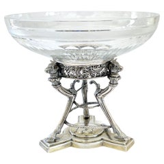 Antique 19th C English  Neoclassical  Sterling & Cut Glass Centerpiece/Tazza by S. Smith