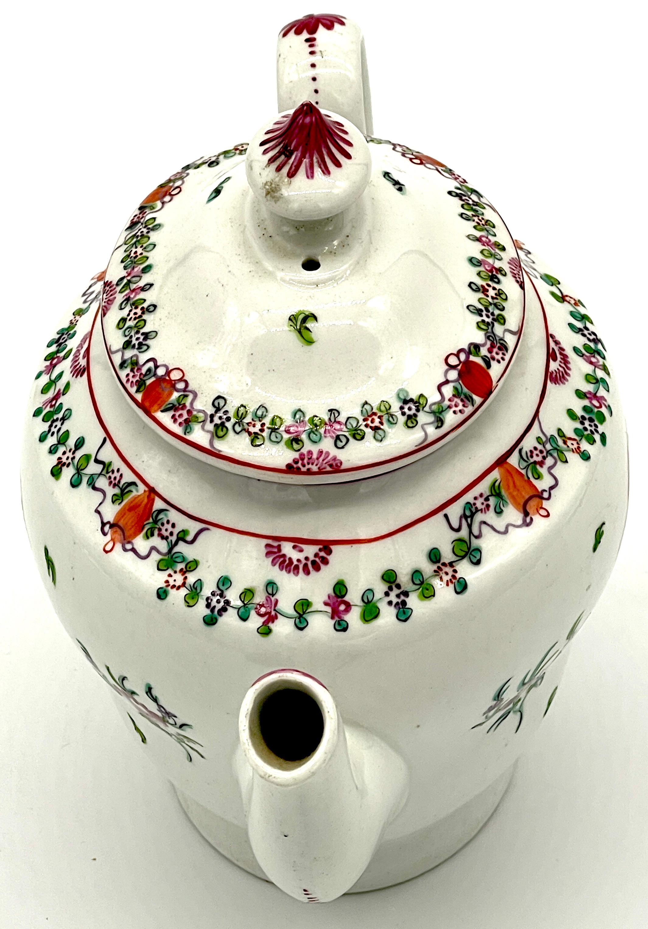 19th C English New Hall Hand Painted Teapot & Trivet, Chinese Export Style For Sale 2