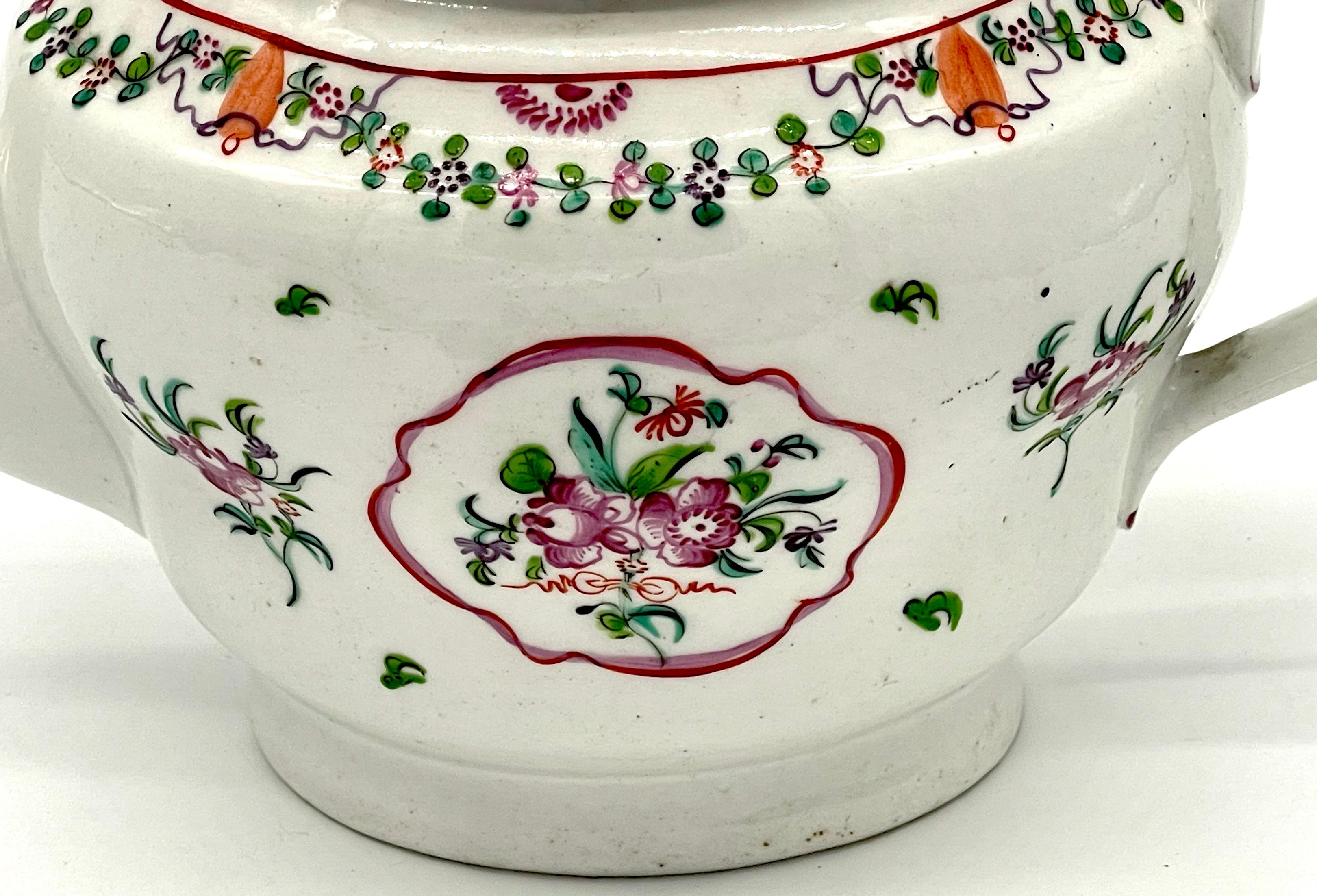 Hand-Painted 19th C English New Hall Hand Painted Teapot & Trivet, Chinese Export Style For Sale