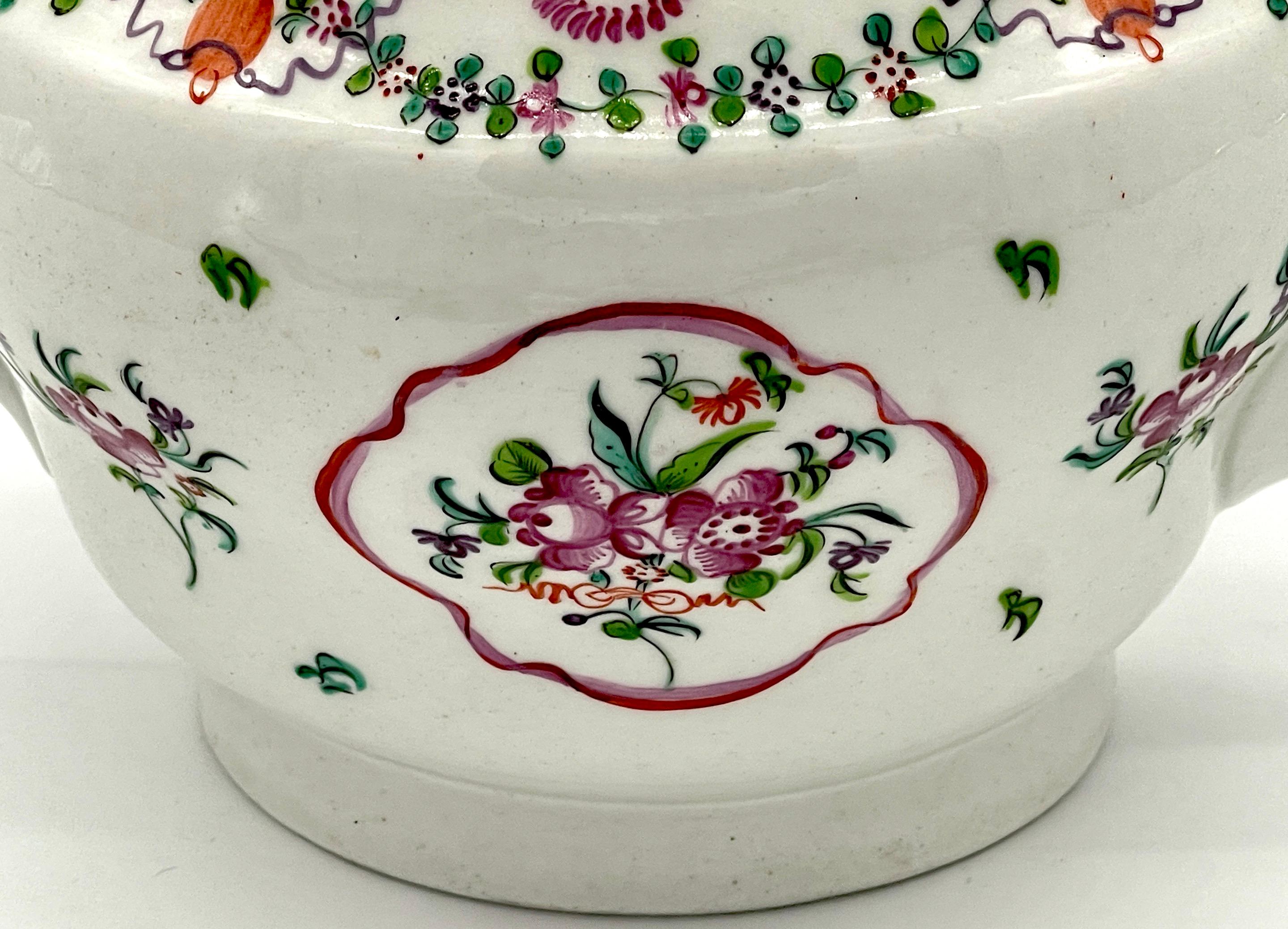 Porcelain 19th C English New Hall Hand Painted Teapot & Trivet, Chinese Export Style For Sale
