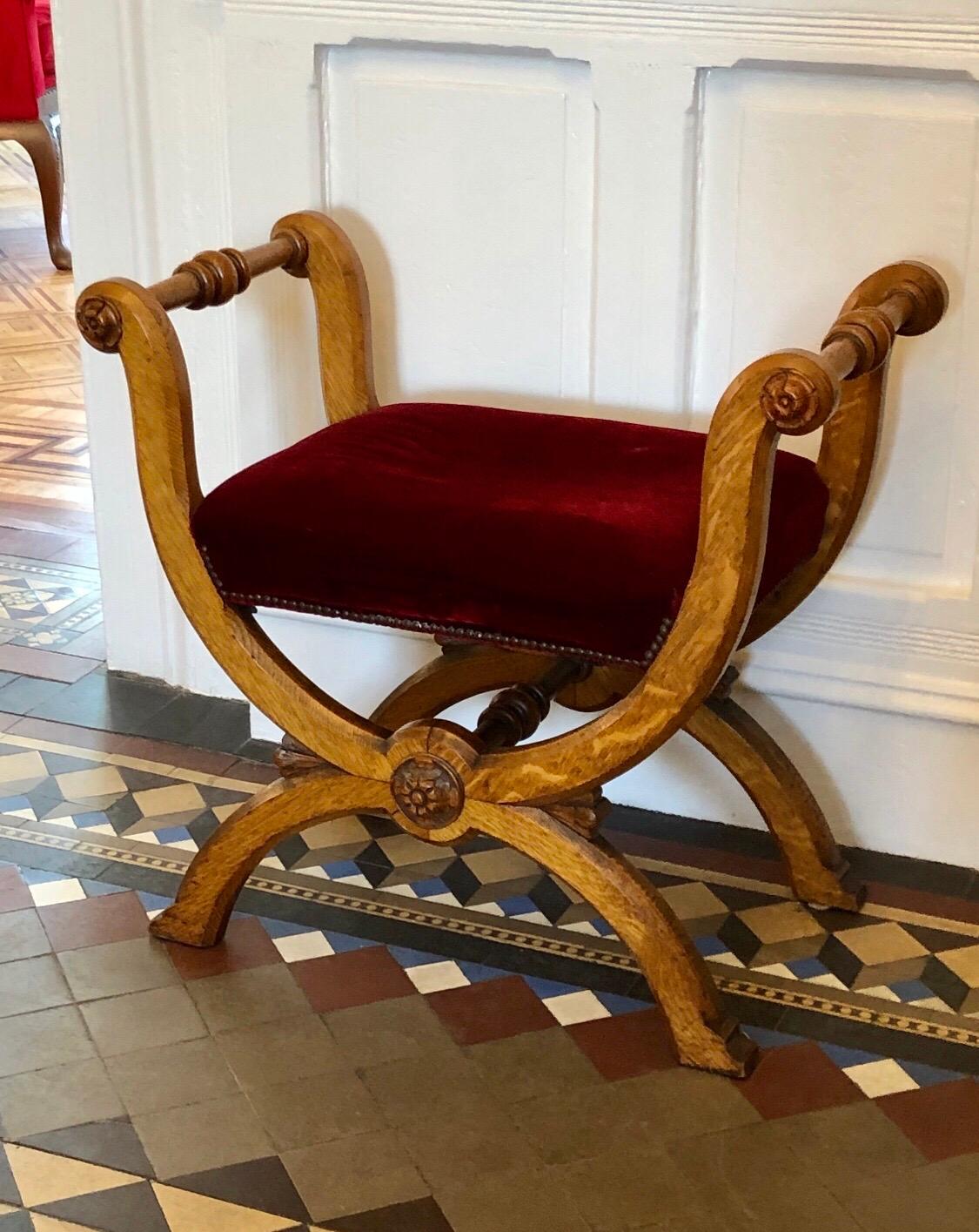 Elizabethan 19th Century English Oak Curule Bench For Sale