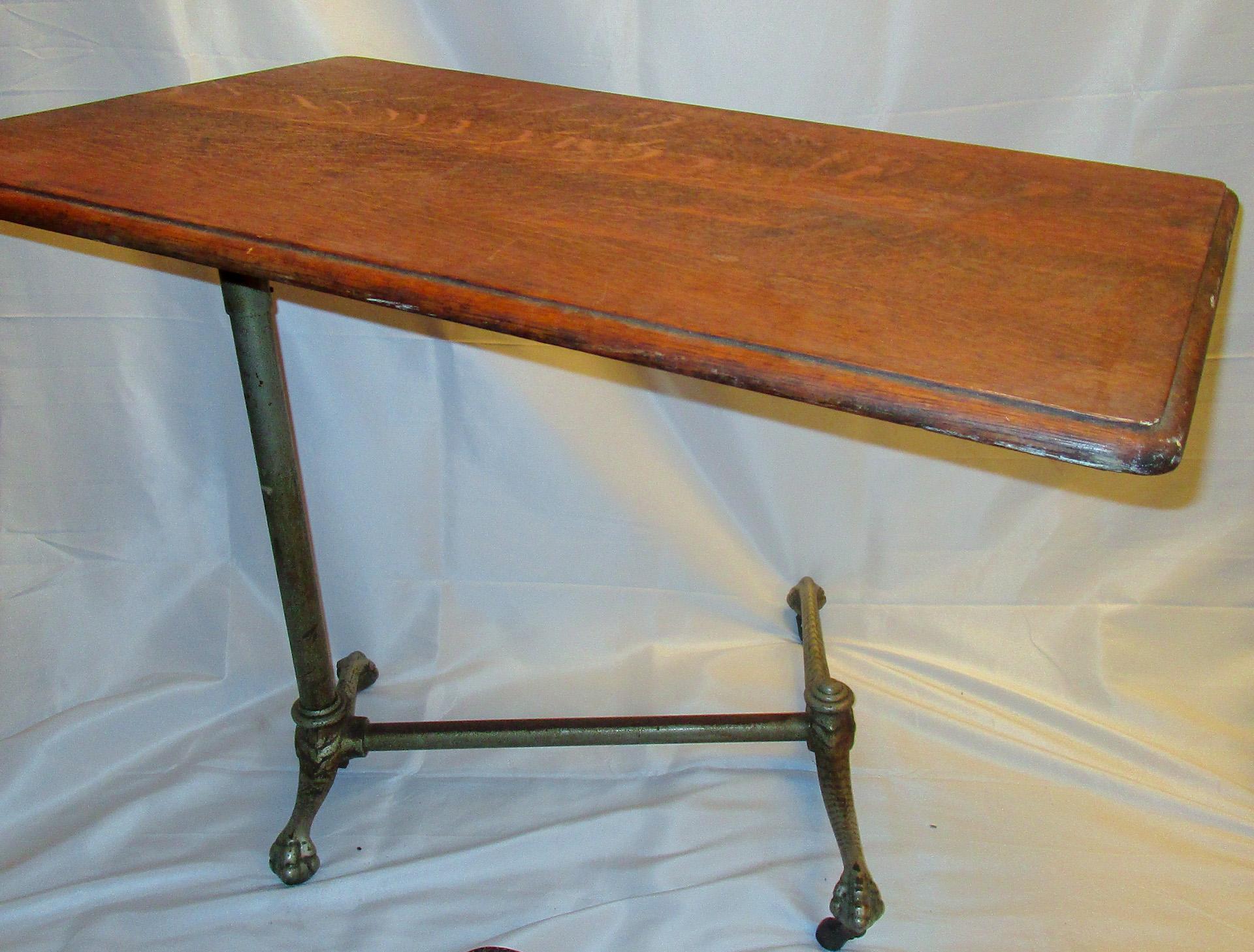 Victorian 19th C English Oak Reading Table on Cast Iron Base with Ball and Claw Feet