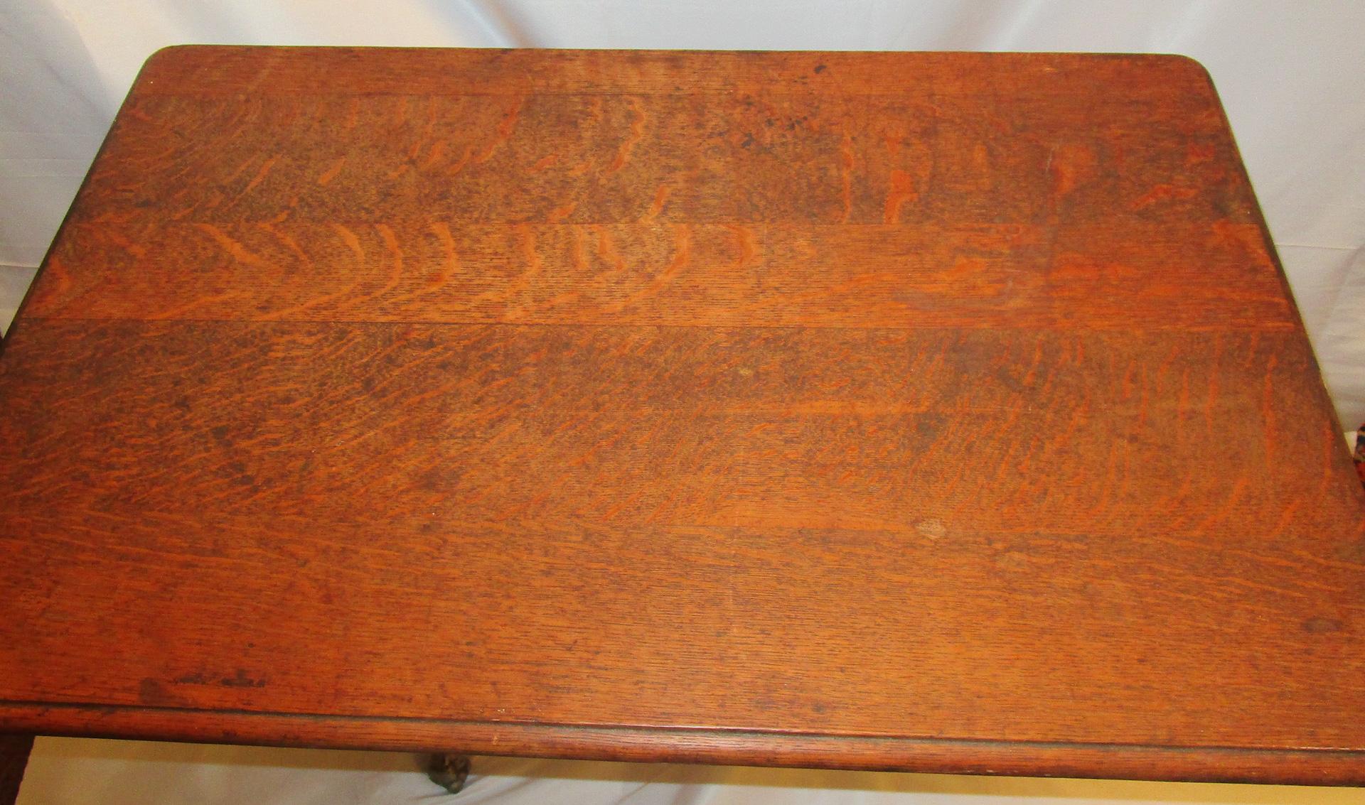 Late 19th Century 19th C English Oak Reading Table on Cast Iron Base with Ball and Claw Feet