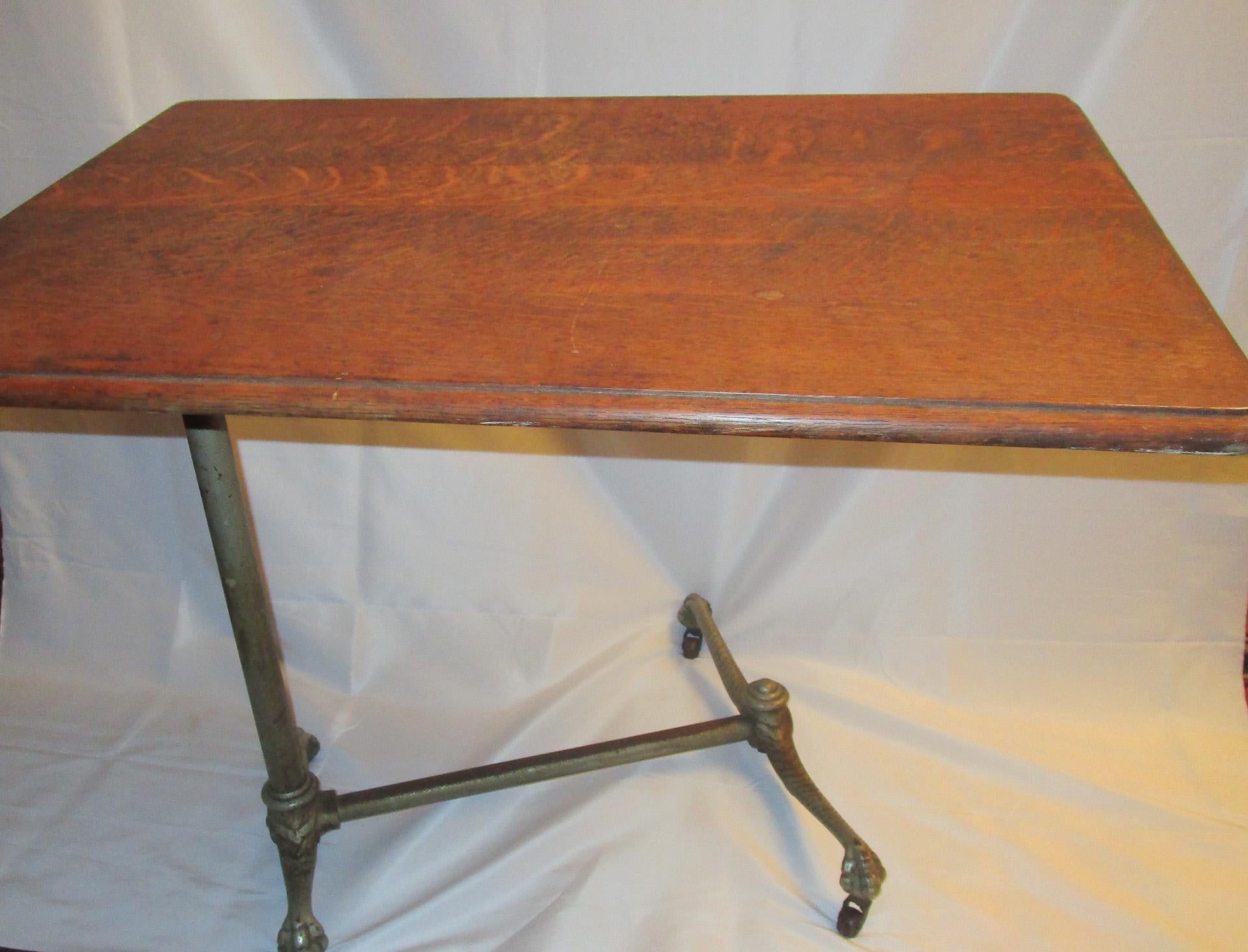 19th C English Oak Reading Table on Cast Iron Base with Ball and Claw Feet 1