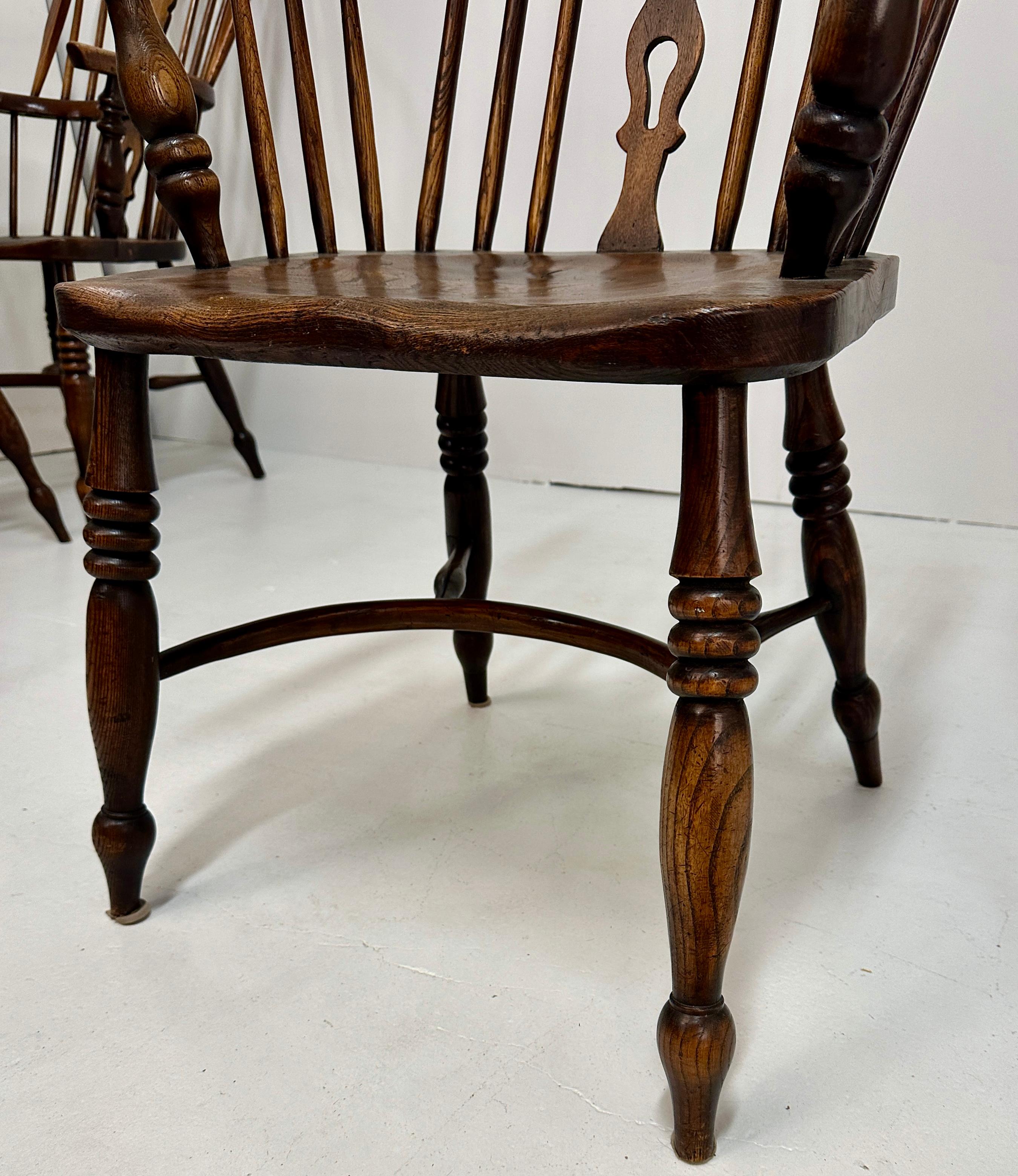19th C English Oak Windsor Chairs - Set of Six For Sale 7