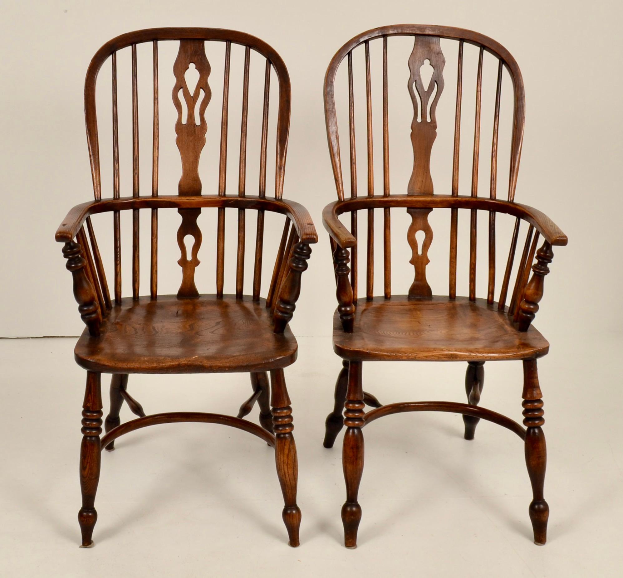 Early Victorian 19th C English Oak Windsor Chairs - Set of Six For Sale