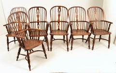 19th C English Oak Windsor Chairs - Set of Six
