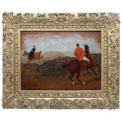 Used 19th Century English Oil on Board Hunting Painting "Affair Leap"