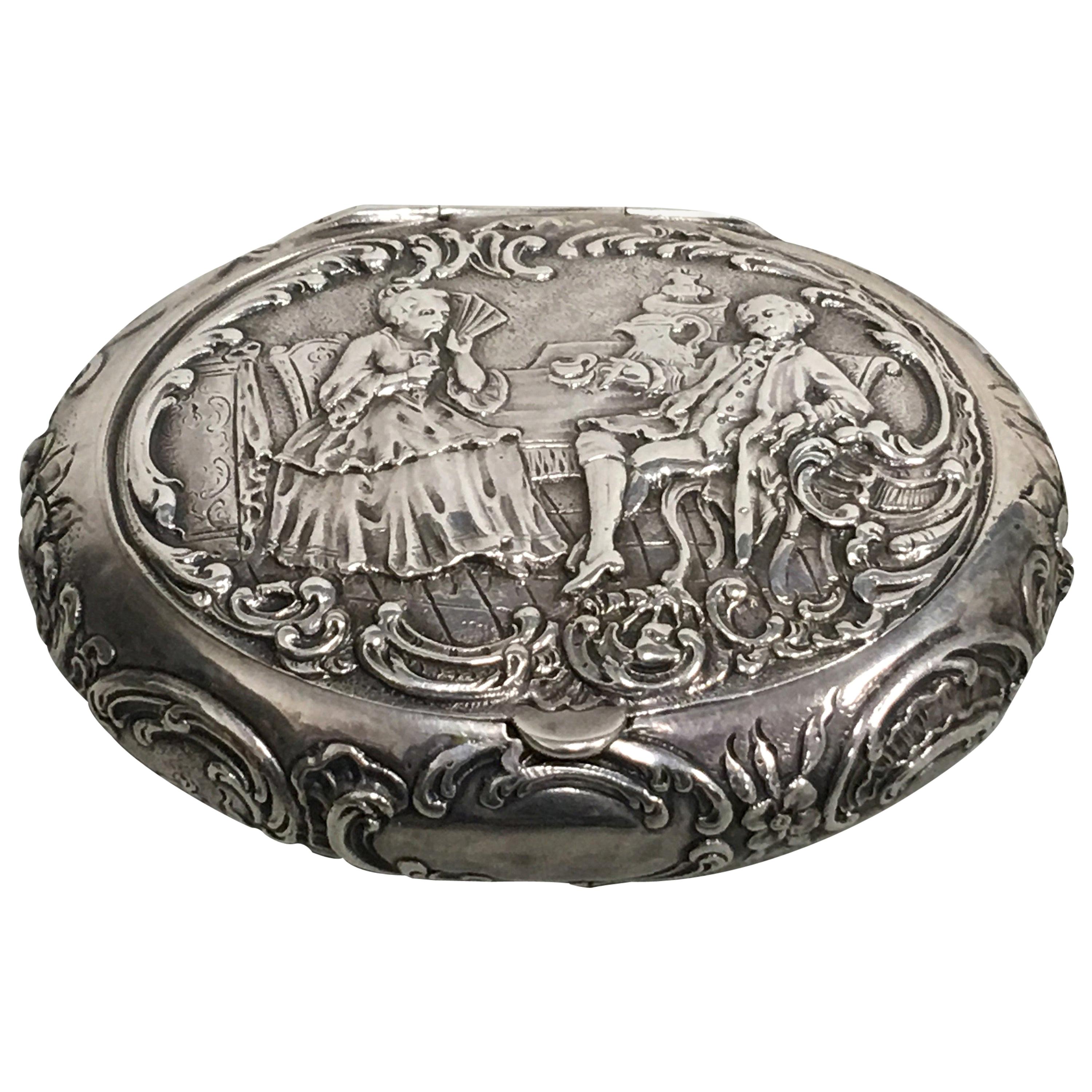 19th Century English Oval Sterling Silver Snuff Box For Sale