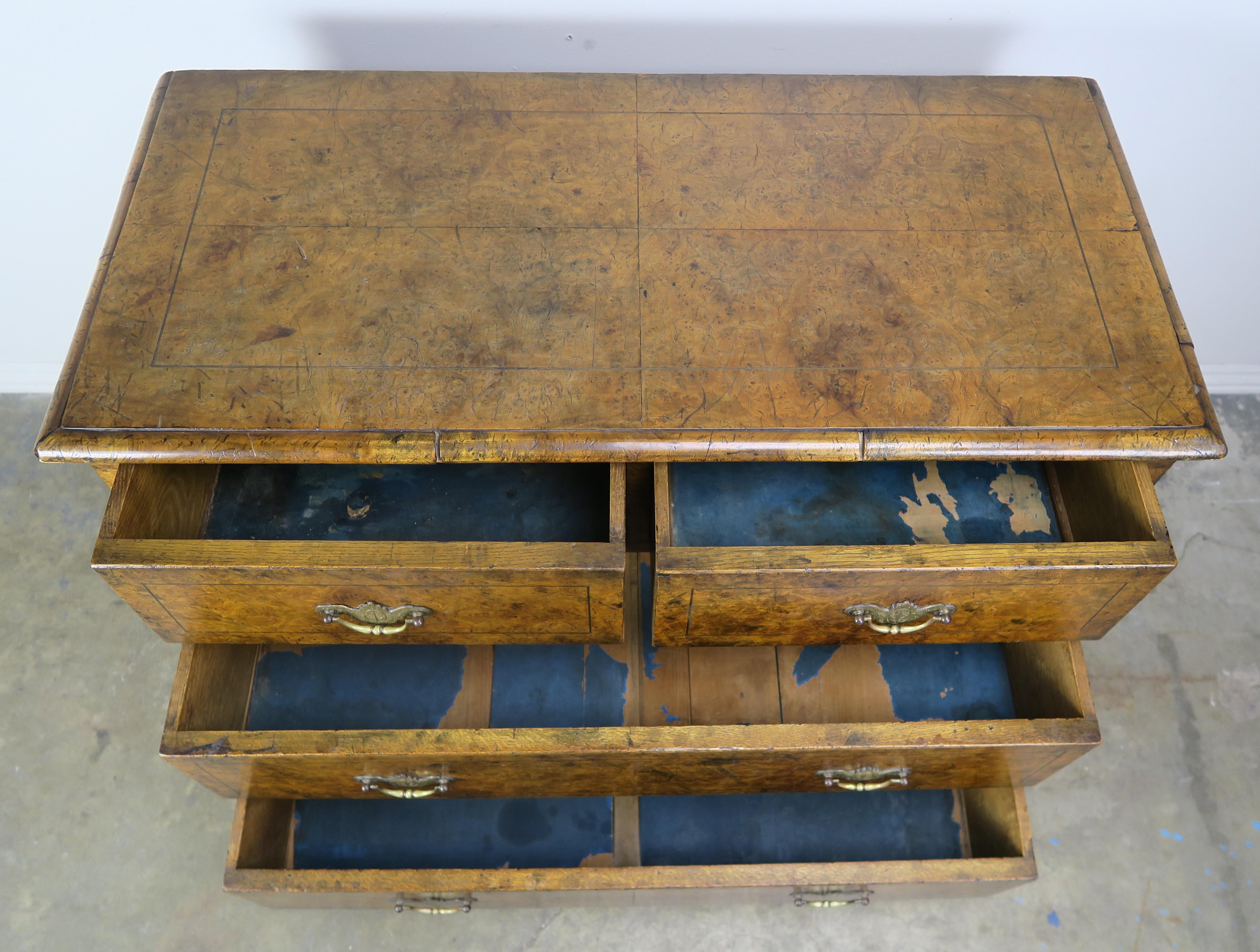 19th Century English Oyster Veneered Chest of Drawers 1