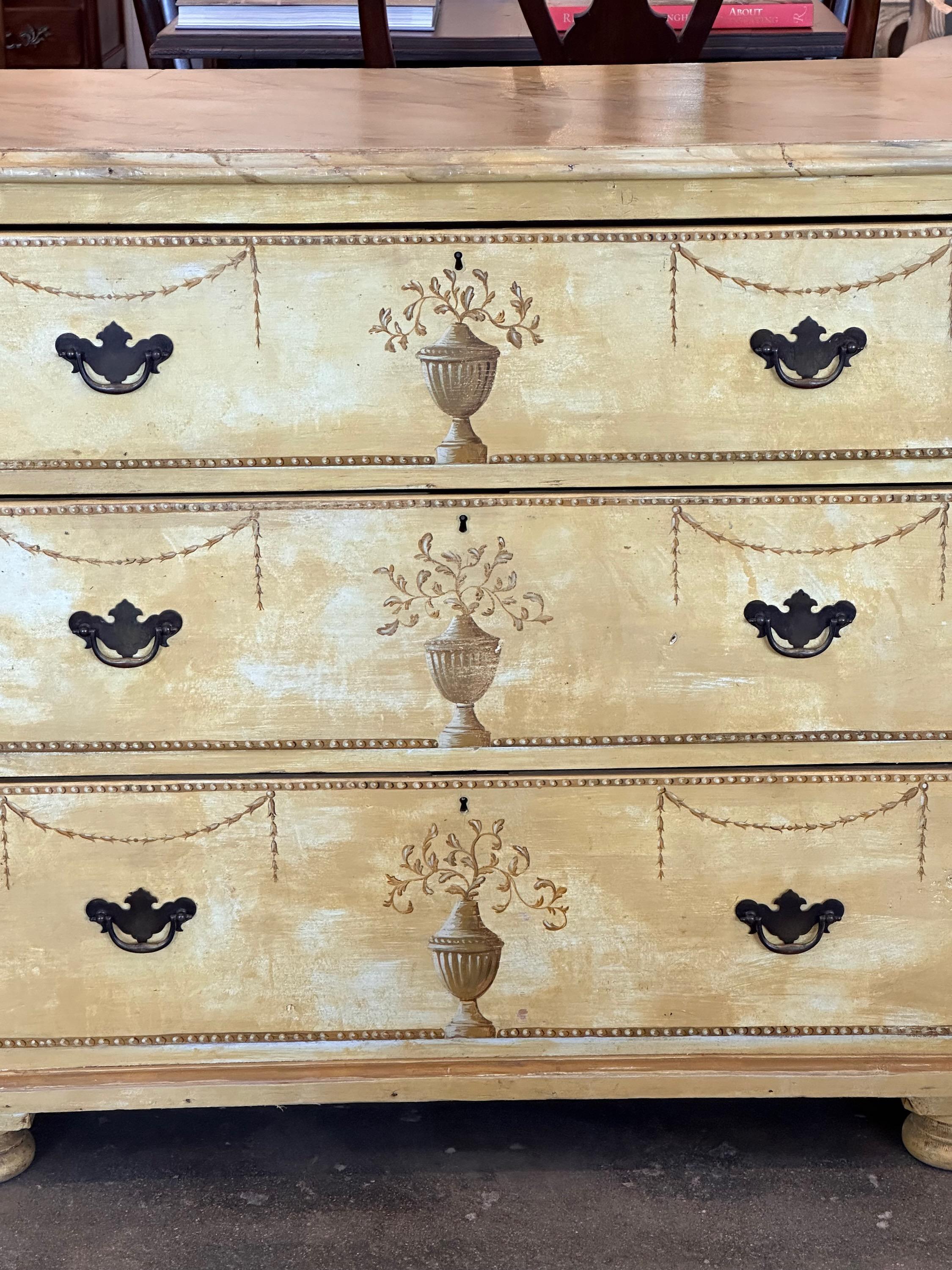 19th C. English Painted Chest For Sale 4