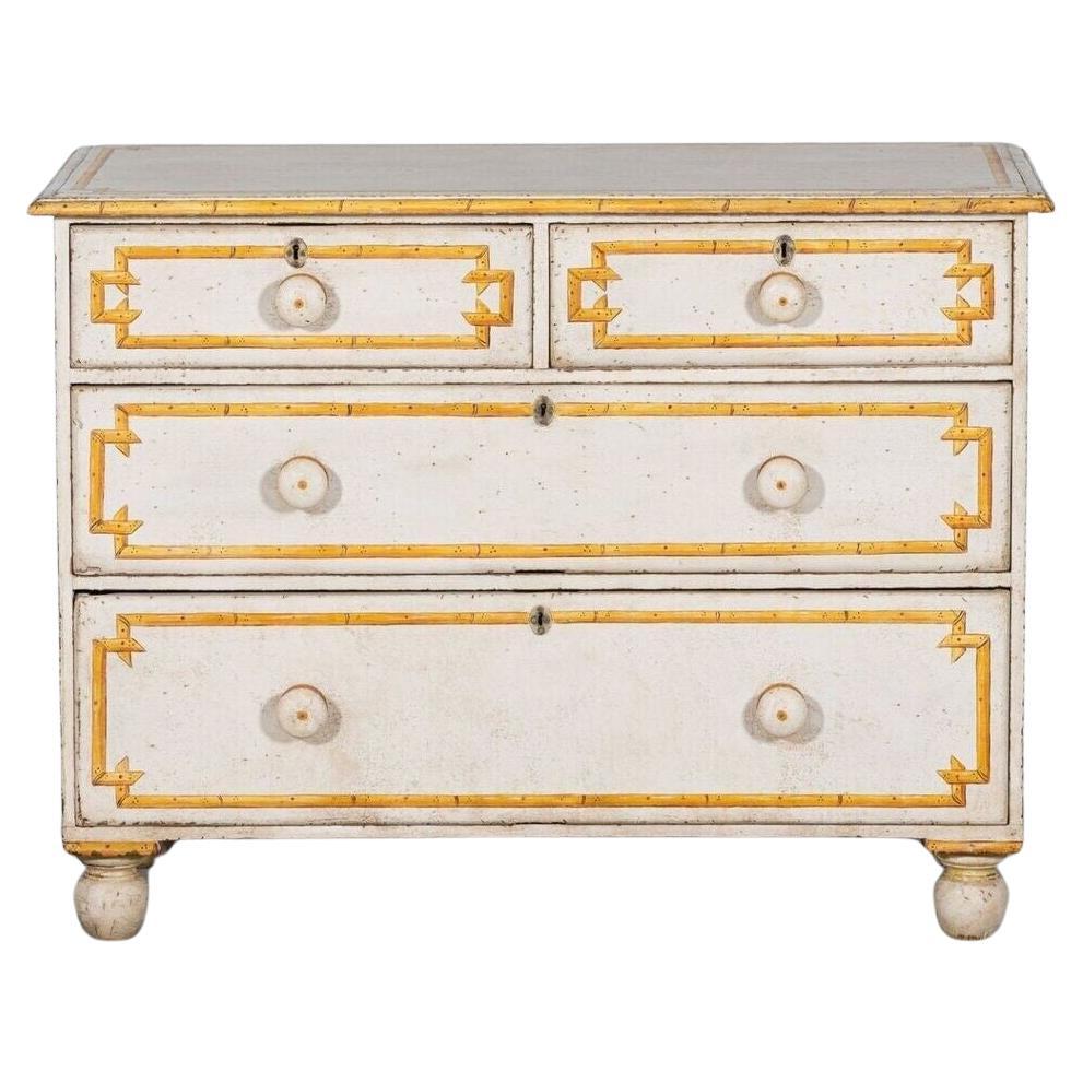 19th C English Painted Faux Bamboo Chest Drawers