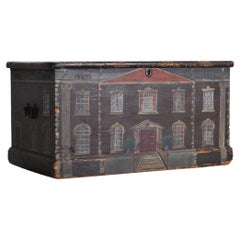 19th C. English Painted Pine Chest with Georgian Manor Façade