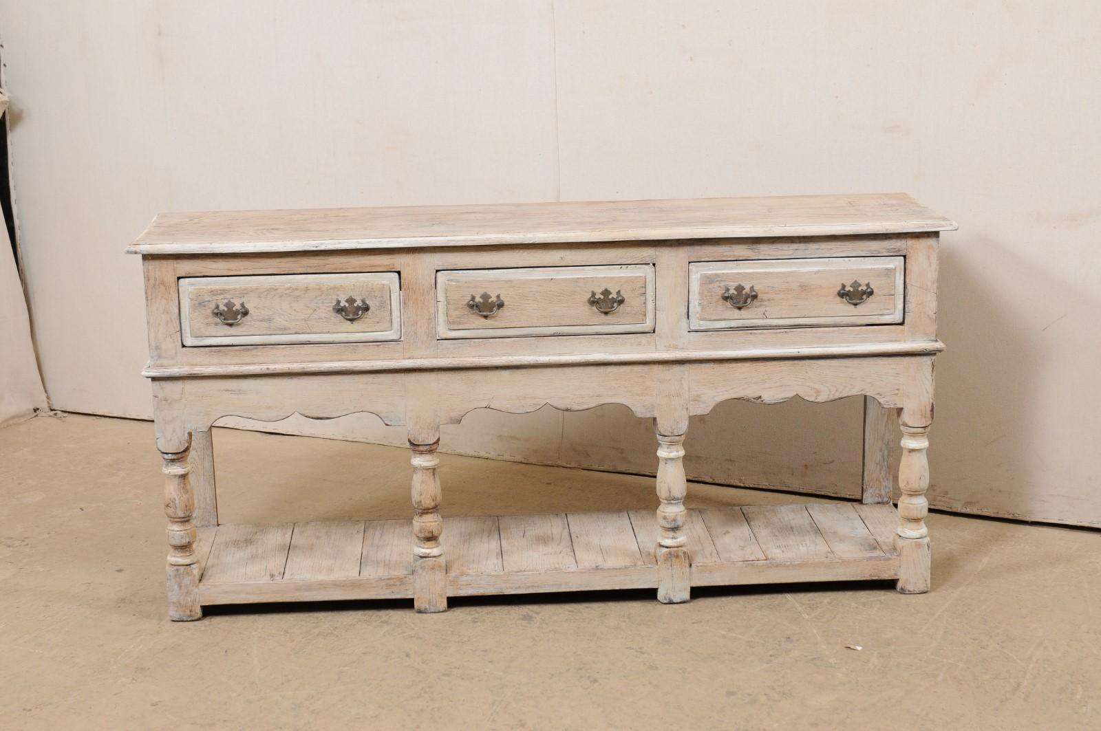 19th Century 19th C. English Painted Wood 3-Drawer Wall Console Table w/ Lower Display Shelf