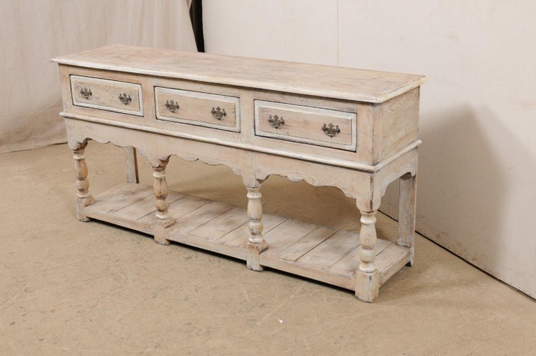 19th C. English Painted Wood 3Drawer Wall Console Table w/ Lower