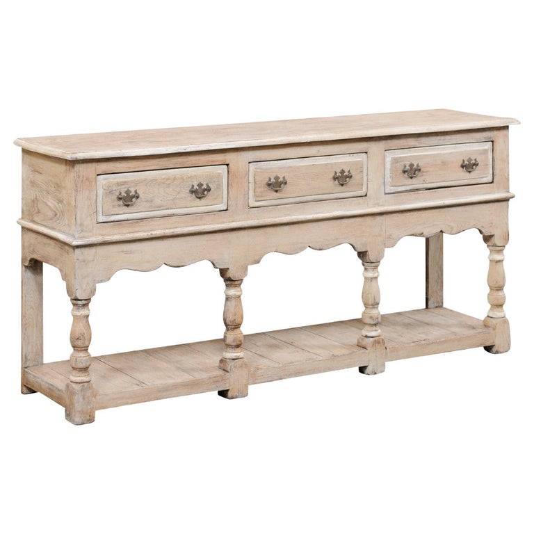 19th C. English Painted Wood 3Drawer Wall Console Table w/ Lower